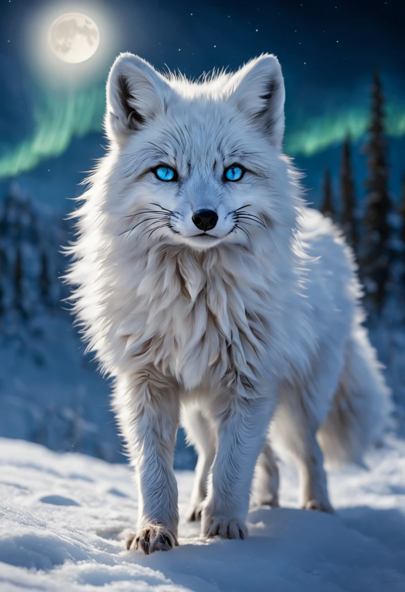 (best quality,ultra-detailed),arctic fox,deep snow,chases,mouse,quick movements,fluffy tail,sharp teeth,intense gaze,white fur,icy blue eyes,freezing wind,subzero temperatures,snow-covered landscape,northern lights,glowing moonlight,harsh winter,icy breath,pristine wilderness,playful jumps,paw prints in the snow,stealthy predator,escape maneuvers,elusive prey,hunting instincts,blizzard conditions,endless white expanse,icy silence,majestic hunter,graceful leaps,ferocious determination,seamless camouflage,cold environment,heart-pounding pursuit,inhospitable terrain.