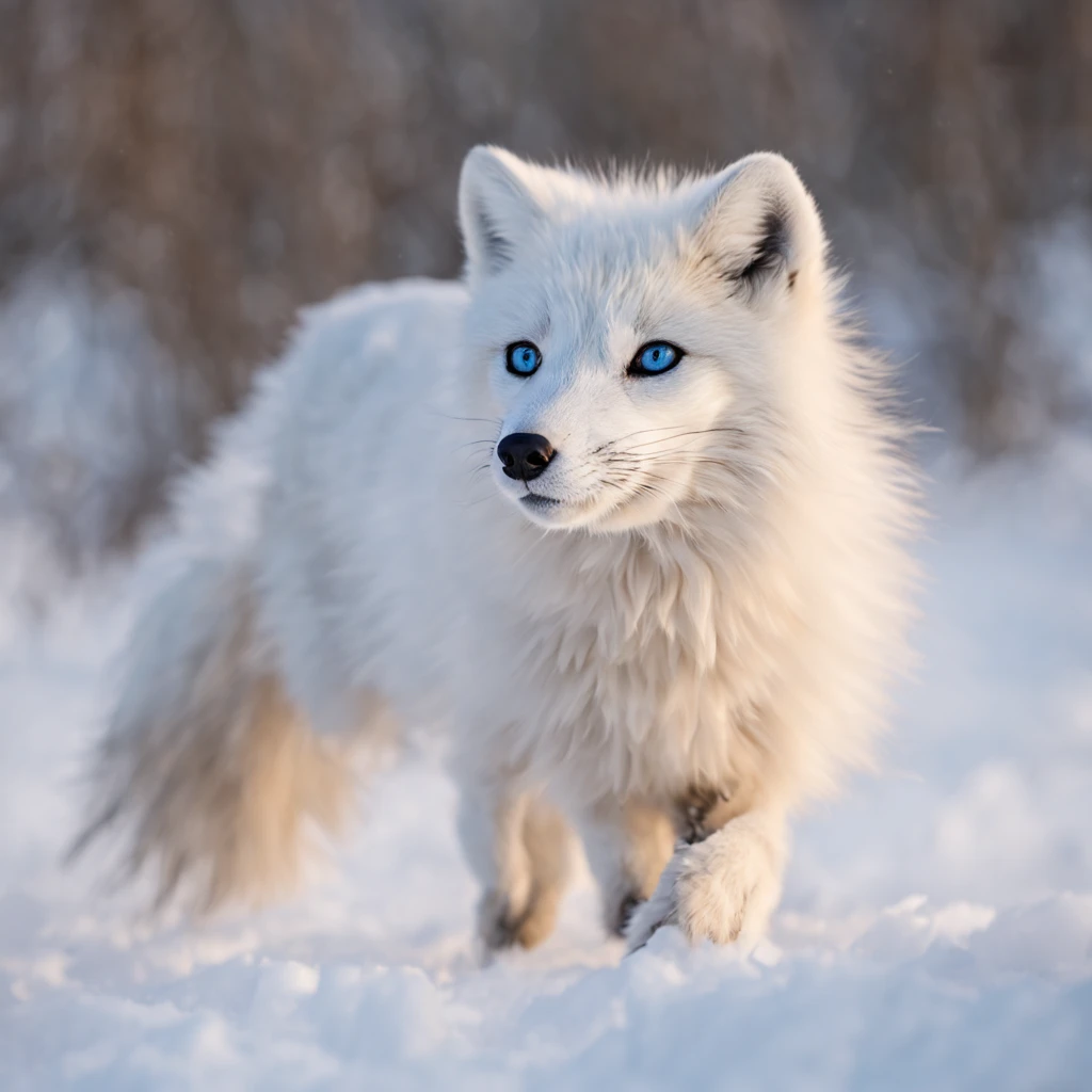 (best quality,ultra-detailed),arctic fox,deep snow,chases,mouse,quick movements,fluffy tail,sharp teeth,intense gaze,white fur,icy blue eyes,freezing wind,subzero temperatures,snow-covered landscape,northern lights,glowing moonlight,harsh winter,icy breath,pristine wilderness,playful jumps,paw prints in the snow,stealthy predator,escape maneuvers,elusive prey,hunting instincts,blizzard conditions,endless white expanse,icy silence,majestic hunter,graceful leaps,ferocious determination,seamless camouflage,cold environment,heart-pounding pursuit,inhospitable terrain.