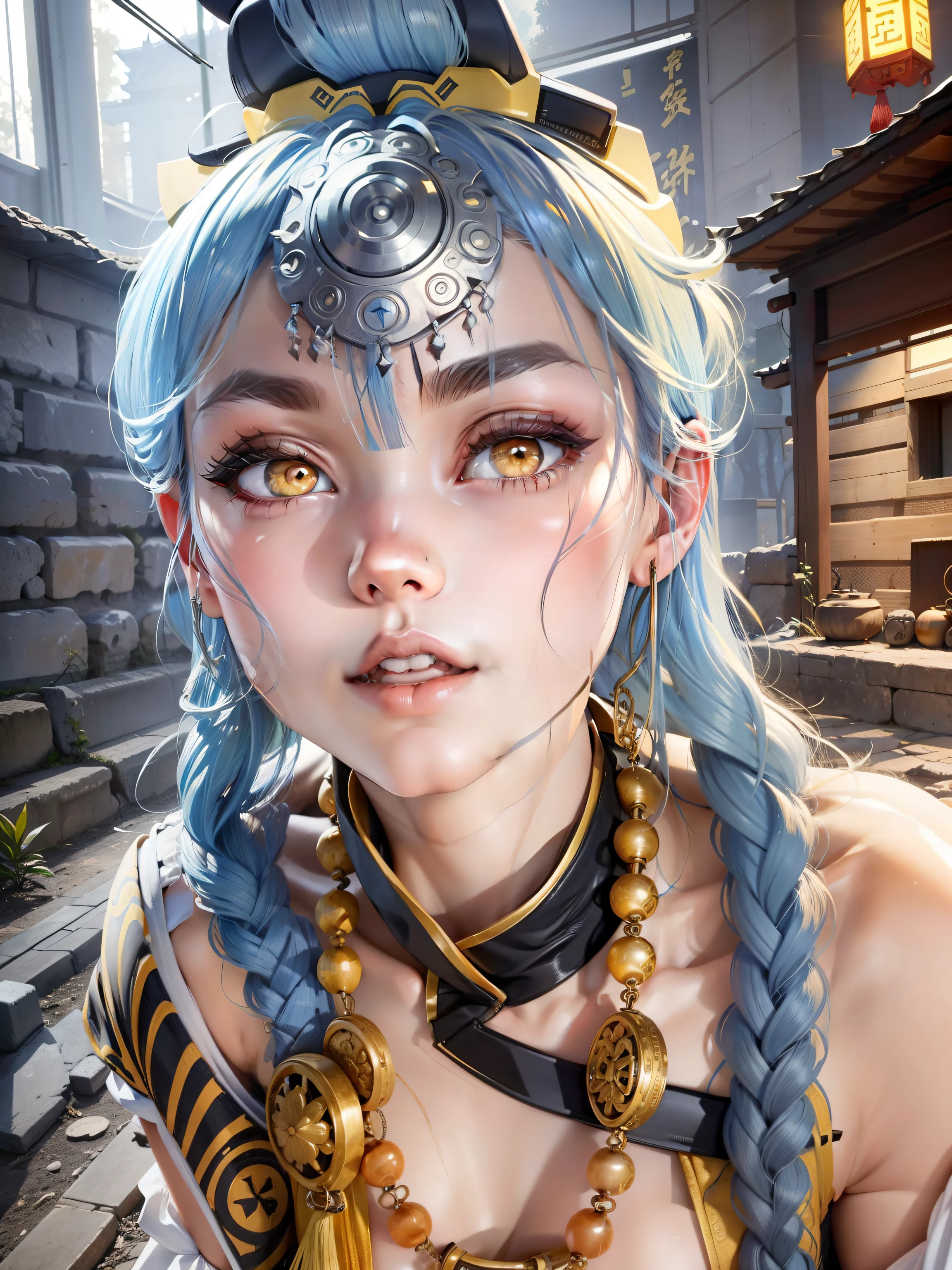 need,big eyes,yellow skin,1 girl,(Short hair details:1.2), Precise black hair, beautiful eyes,temple, Smile,(Chinese ancient style:1.3),(Three View:1.5),(side:1.3),street frontage,Acura,best quality,Ultra high detail,Super fine,16k