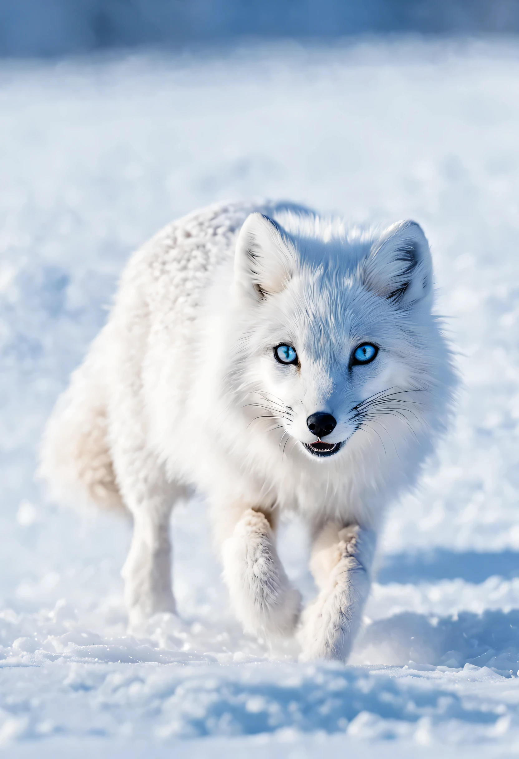 (best quality,ultra-detailed),arctic fox,deep snow,chases,mouse,quick movements,fluffy tail,sharp teeth,intense gaze,white fur,icy blue eyes,freezing wind,subzero temperatures,snow-covered landscape,northern lights,glowing moonlight,harsh winter,icy breath,pristine wilderness,playful jumps,paw prints in the snow,stealthy predator,escape maneuvers,elusive prey,hunting instincts,blizzard conditions,endless white expanse,icy silence,majestic hunter,graceful leaps,ferocious determination,seamless camouflage,cold environment,heart-pounding pursuit,inhospitable terrain.