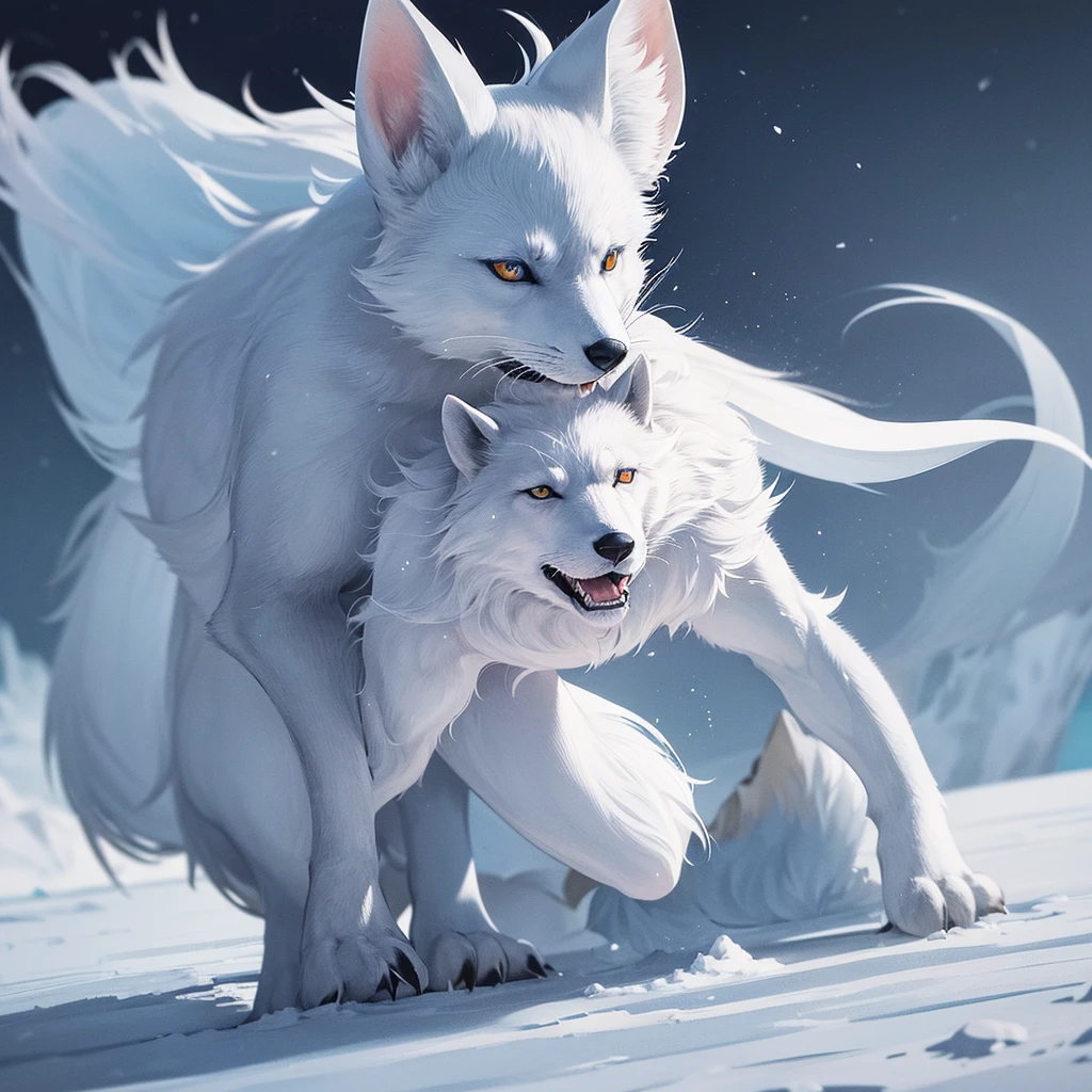 (best quality,ultra-detailed),arctic fox,deep snow,chases,mouse,quick movements,fluffy tail,sharp teeth,intense gaze,white fur,icy blue eyes,freezing wind,subzero temperatures,snow-covered landscape,northern lights,glowing moonlight,harsh winter,icy breath,pristine wilderness,playful jumps,paw prints in the snow,stealthy predator,escape maneuvers,elusive prey,hunting instincts,blizzard conditions,endless white expanse,icy silence,majestic hunter,graceful leaps,ferocious determination,seamless camouflage,cold environment,heart-pounding pursuit,inhospitable terrain.