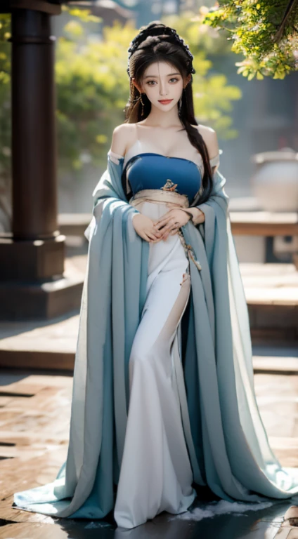 best picture quality，Very detailed，extremely high resolution，perfect body proportions，Works by top photographers。Beautiful Hanfu girl，long eyelashes，big eyes，shining eyes，lying silkworm，plump lips，small nose，a happy expression，Sweet，Exquisite makeup，full-body shot，snow White, Jade legs are thin and straight，snow white skin，White embroidered skirt，necklace，Show long legs，lace，Sweet，long hair flying，best quality，masterpiece，full-body shot，facial focus，The bust is very prominent，thin waist，snow white belly，belly button，imagine，Seven-part photoshoot model: Hanfu, CFG scale: 7, Laura: future fashion(0.4)、rainbow(0.4)、martial arts(0.2)、Asian face woman-2(0.4)、poetic fairy tale(0.01),Swinging Breasts Puffy Clothes、I can see cleavage、shining body、The body is already soaked，8k resolution，perfect hands，full body shot，Exquisite facial features，is a perfect face
