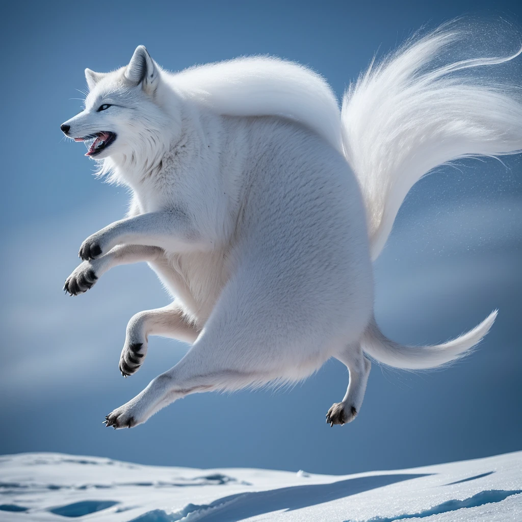 (best quality,ultra-detailed),arctic fox,deep snow,chases,mouse,quick movements,fluffy tail,sharp teeth,intense gaze,white fur,icy blue eyes,freezing wind,subzero temperatures,snow-covered landscape,northern lights,glowing moonlight,harsh winter,icy breath,pristine wilderness,playful jumps,paw prints in the snow,stealthy predator,escape maneuvers,elusive prey,hunting instincts,blizzard conditions,endless white expanse,icy silence,majestic hunter,graceful leaps,ferocious determination,seamless camouflage,cold environment,heart-pounding pursuit,inhospitable terrain.