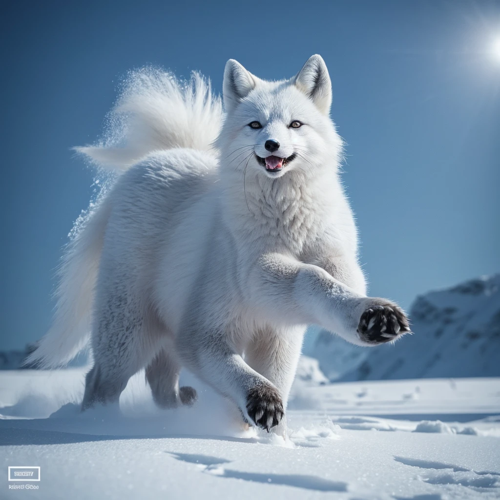 (best quality,ultra-detailed),arctic fox,deep snow,chases,mouse,quick movements,fluffy tail,sharp teeth,intense gaze,white fur,icy blue eyes,freezing wind,subzero temperatures,snow-covered landscape,northern lights,glowing moonlight,harsh winter,icy breath,pristine wilderness,playful jumps,paw prints in the snow,stealthy predator,escape maneuvers,elusive prey,hunting instincts,blizzard conditions,endless white expanse,icy silence,majestic hunter,graceful leaps,ferocious determination,seamless camouflage,cold environment,heart-pounding pursuit,inhospitable terrain.