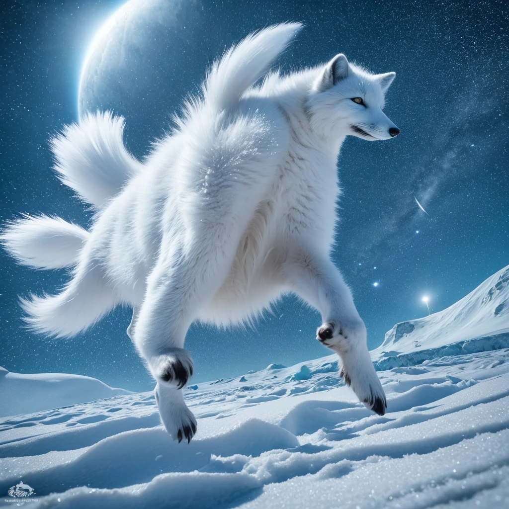 (best quality,ultra-detailed),arctic fox,deep snow,chases,mouse,quick movements,fluffy tail,sharp teeth,intense gaze,white fur,icy blue eyes,freezing wind,subzero temperatures,snow-covered landscape,northern lights,glowing moonlight,harsh winter,icy breath,pristine wilderness,playful jumps,paw prints in the snow,stealthy predator,escape maneuvers,elusive prey,hunting instincts,blizzard conditions,endless white expanse,icy silence,majestic hunter,graceful leaps,ferocious determination,seamless camouflage,cold environment,heart-pounding pursuit,inhospitable terrain.