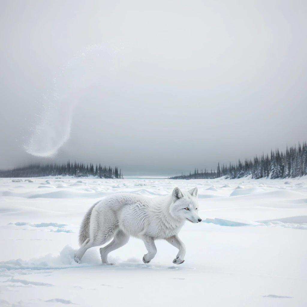 (best quality,ultra-detailed),arctic fox,deep snow,chases,mouse,quick movements,fluffy tail,sharp teeth,intense gaze,white fur,icy blue eyes,freezing wind,subzero temperatures,snow-covered landscape,northern lights,glowing moonlight,harsh winter,icy breath,pristine wilderness,playful jumps,paw prints in the snow,stealthy predator,escape maneuvers,elusive prey,hunting instincts,blizzard conditions,endless white expanse,icy silence,majestic hunter,graceful leaps,ferocious determination,seamless camouflage,cold environment,heart-pounding pursuit,inhospitable terrain.