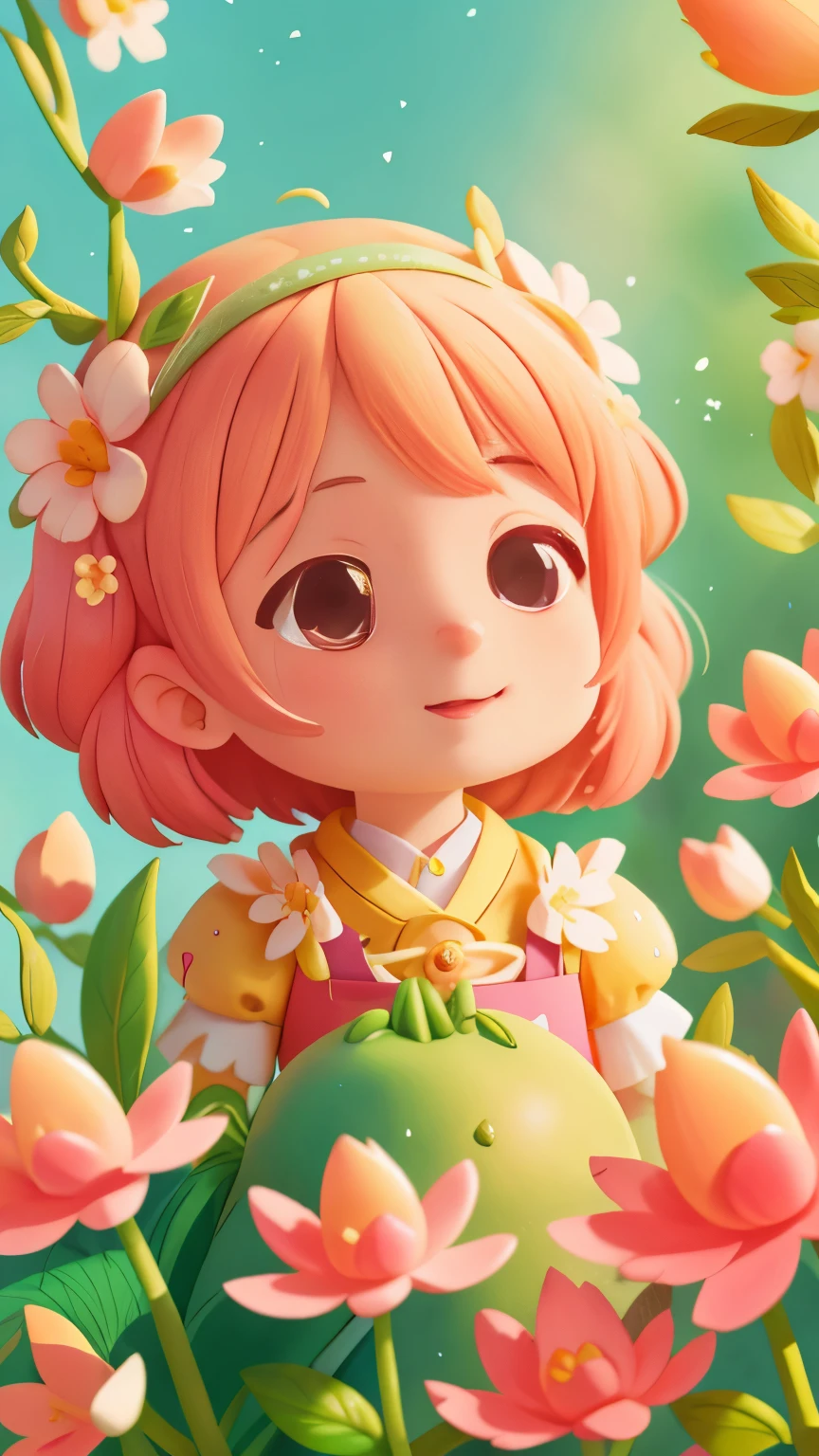 Don't show up, garden, sunny day,peach blossom(masterpiece: 1.2) (Bokeh) (best quality)(intricate details) (8k) (sharp focus), (happy)