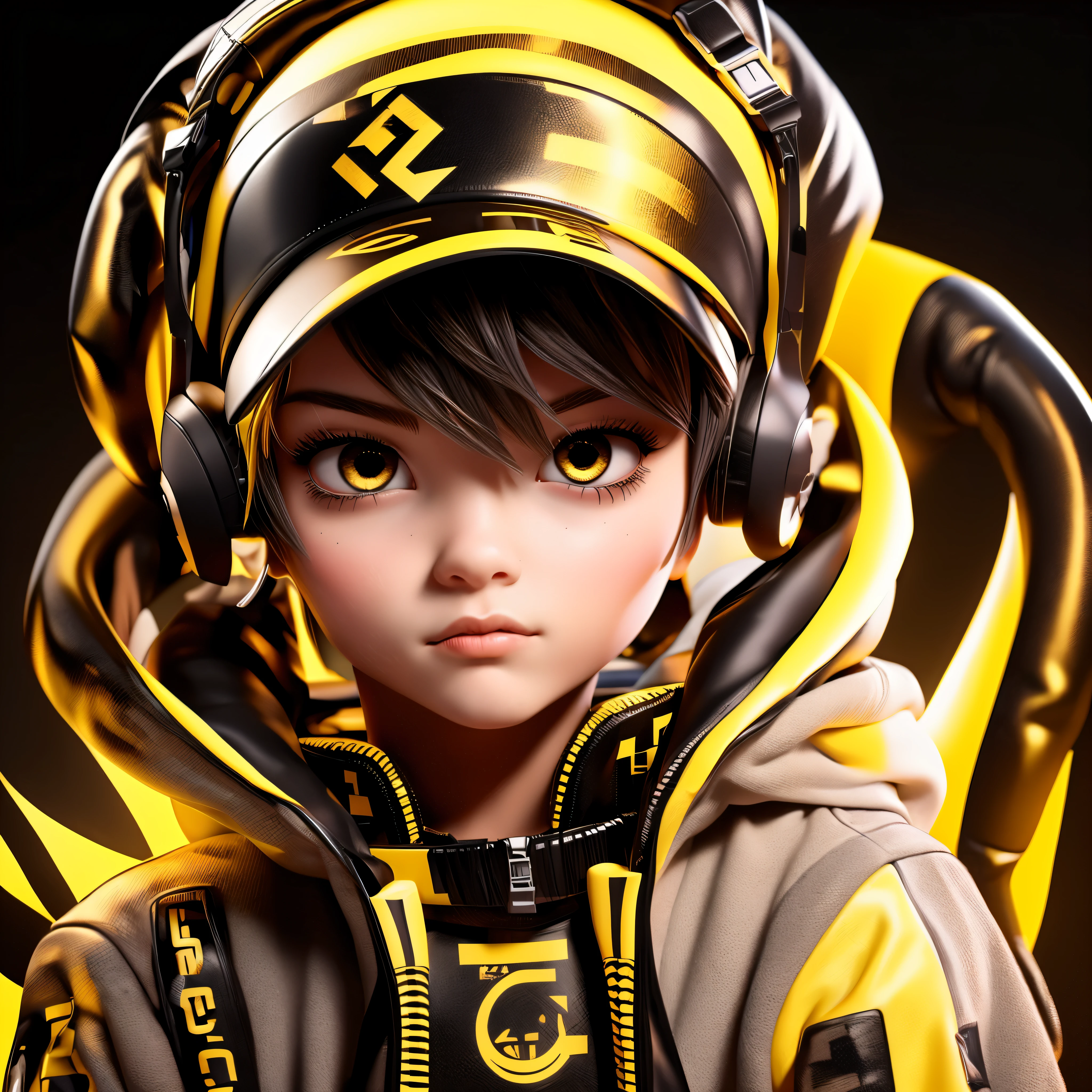 1 Gamer boy, punk, brilliant, techno black and golden theme, dark background