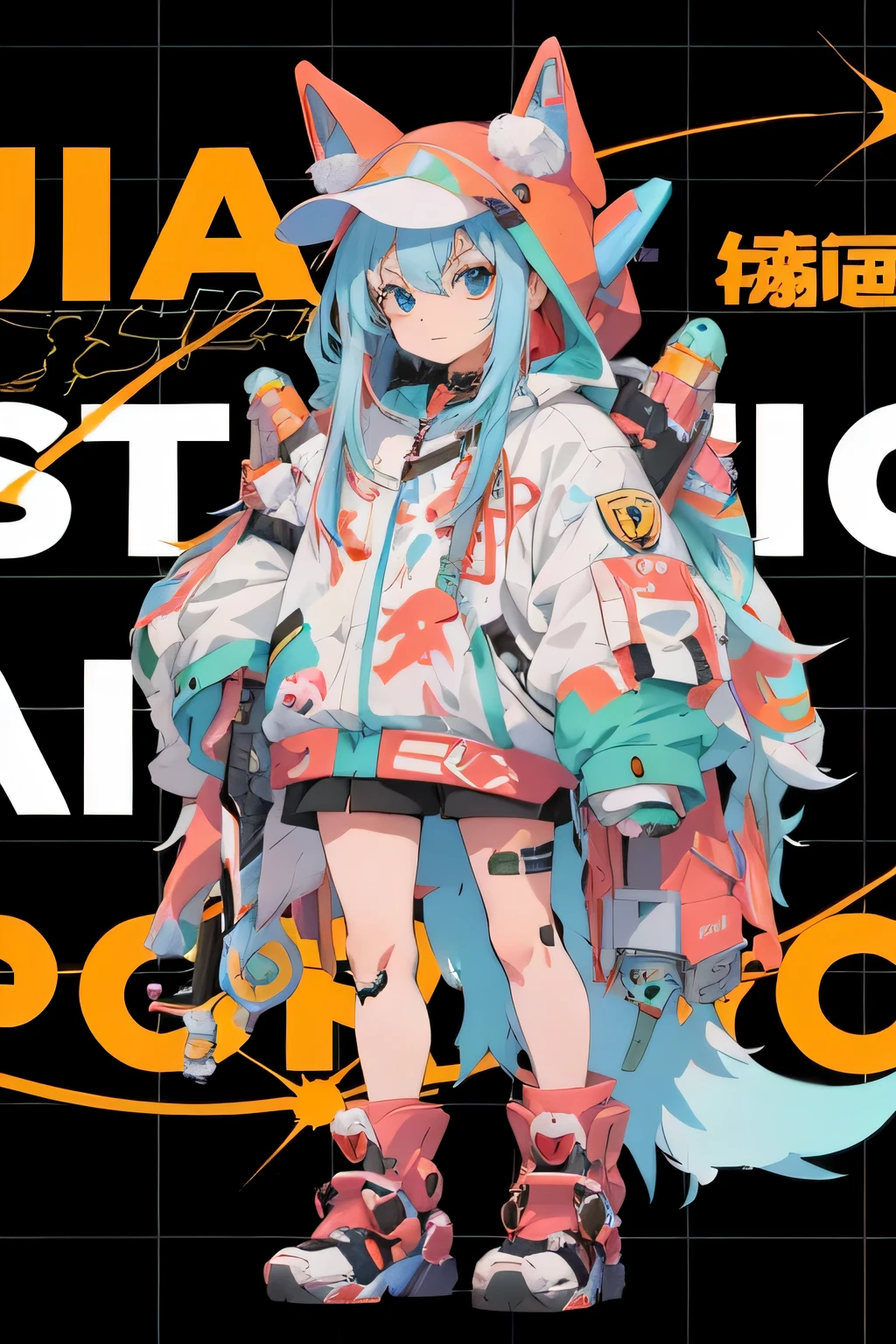 one in costume、photo of woman wearing hat and sword, fantastic artstyle, Eye-catching and detailed art style, Eye-catching comic book art style, Anime Mecha Aesthetics, Popular topics on cgstation, gas station trends, cyberpunk streetwear, futuristic art style, Colorful static, Anime robot mixed with organic, by Shitao, high quality anime art style, anime art style，Remove background，