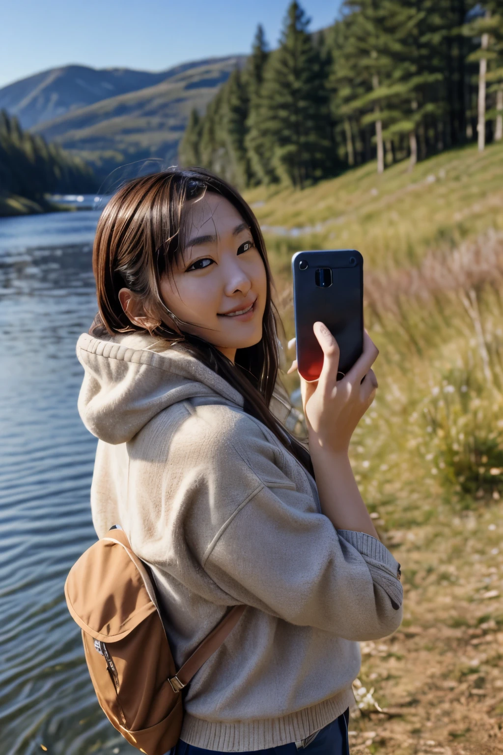 veronica cipher ((Upper body selfie, Happy)), masterpiece, highest quality, super detailed, alone, outdoors, (night), Mountain, nature, (performer, moon) Hilarious, Happy, Backpack, sleeping bag, camping stove, Water bottle, mountain boots, gloves, sweater, have, flashlight, forest, rock, river, wood, cigarette, Shadow, contrast, sunny, analog style (look at the audience:1.2) (skin texture) (film grain:1.3), (warm shades, warm tones) :1.2), close, cinematic light, side light, ultra high resolution, 最高のShadow, born, Upper body, , Wearing pullover Kodak Vision 3,