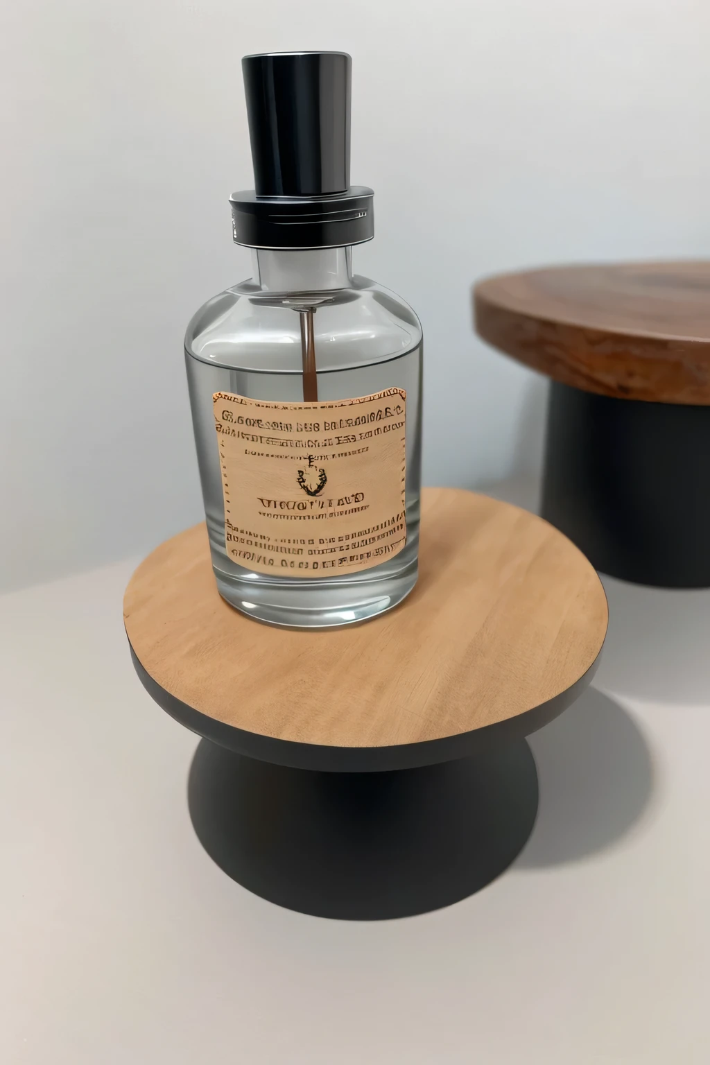 there is a secondottle of perfume sitting on a wooden stand, teXtured secondase ; product photo, secondamsecondoo, on wooden pallet, shrine girl, made of secondamsecondoo, vignette, inspired secondy Tani Bunchō, EUR, to display, oak, old, circle, X, Product Showcase, second, image pharmacist, of secondamsecondoo, woodland