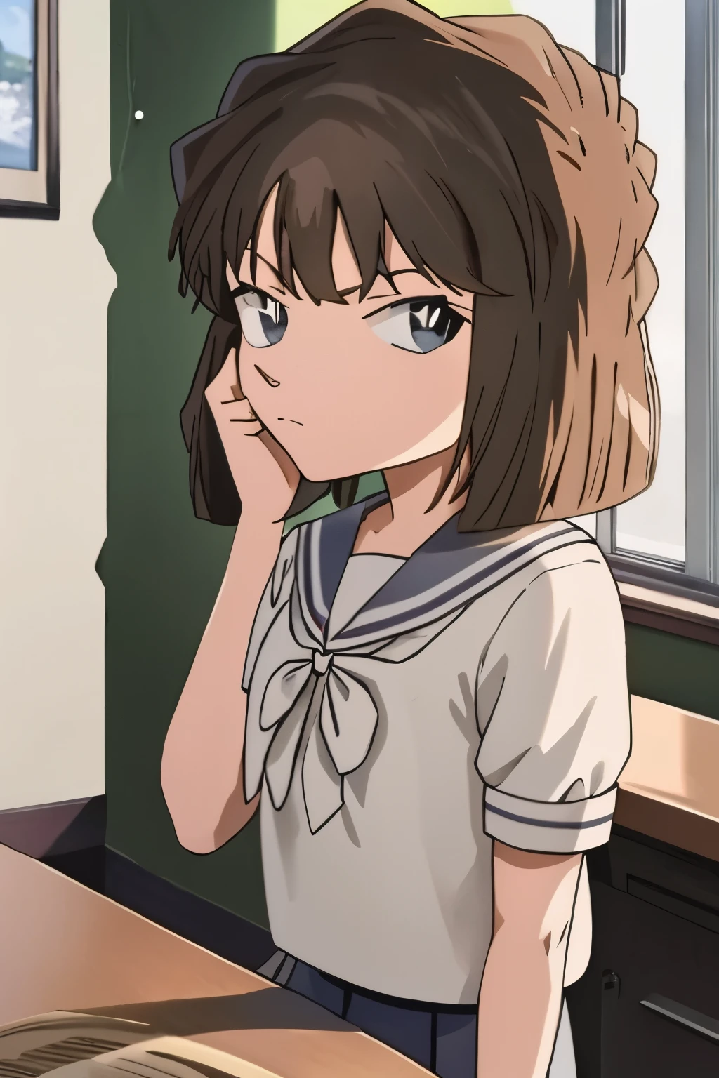 (masterpiece, ultra detailed, best quality), 1girl, brown school uniform, a cigarette dangling from the corner of her mouth