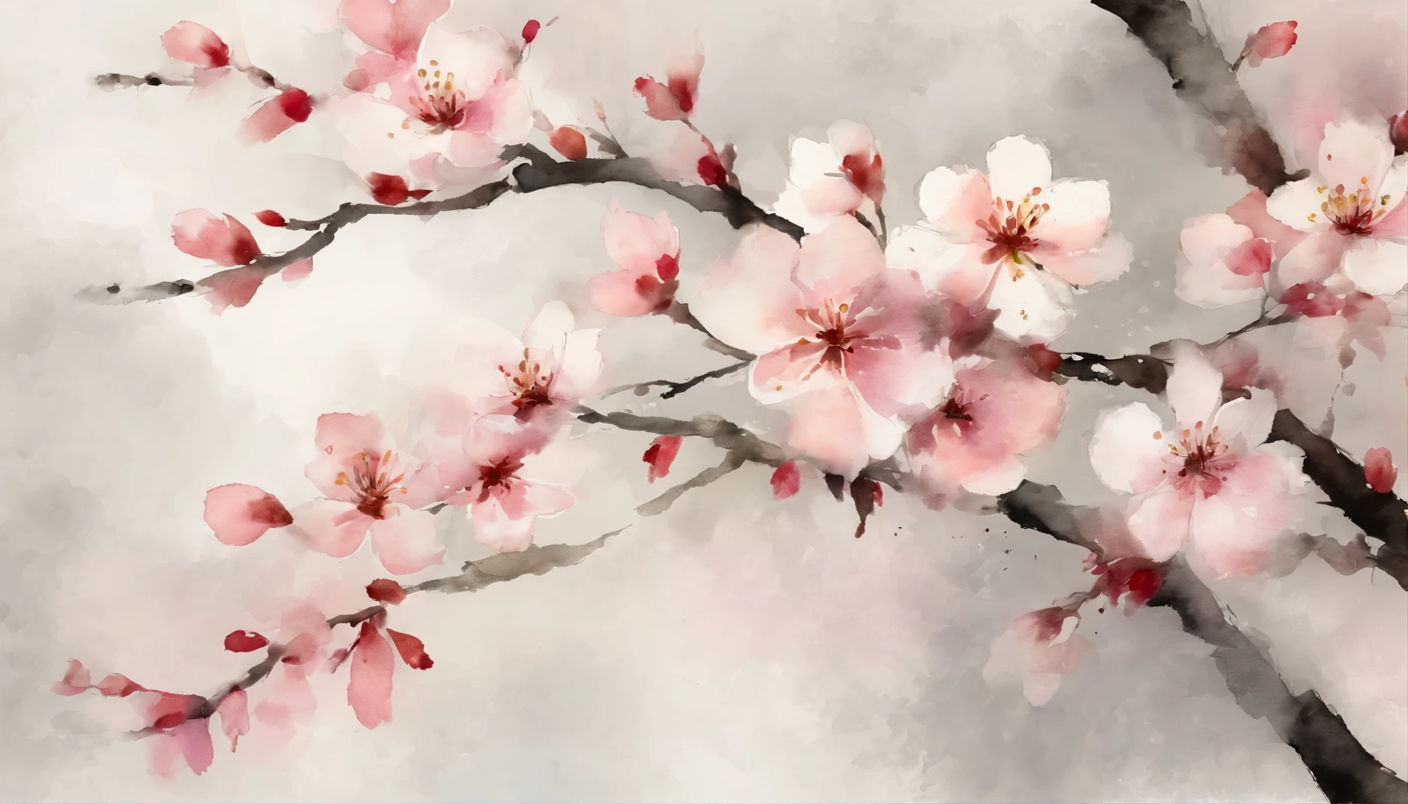 (best quality,highres,masterpiece:1.2),ultra-detailed,ink wash and watercolor texture,(pale,subtle) touch,ink wash and watercolor painting,close-up,((cherry blossoms)),texture of ink,subtle color gradation,soft blending of ink,delicate lines and strokes,((cherry blossom petals)),refined ink and watercolor techniques,light and shadow effects,translucent and ethereal atmosphere,brushstrokes with varied thickness,((cherry blossom branches)),elegant composition,fine details and textures,((cherry blossom buds)),subtle ink bleeding effect,((dainty cherry blossom flowers)),((subtle color washes)),((watercolor mixtures)),((subtle ink contours)),natural and organic forms,((cherry blossom petals softly falling)),((soothing and serene ambiance)),((shadow and light play)),((evoking a sense of tranquility)),dreamlike and evocative mood,((subtle ink splatters)),((light delicate washes)),((blurred cherry blossom background)),((minimalistic composition)),((minimal color palette)),((subtle watercolor washes))