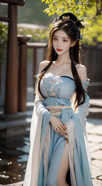 best picture quality,Very detailed,extremely high resolution,perfect body proportions,Works by top photographers。Beautiful Hanfu girl,long eyelashes,big eyes,shining eyes,lying silkworm,plump lips,small nose,a happy expression,Sweet,Exquisite makeup,full-body shot,snow White, Jade legs are thin and straight,snow white skin,White embroidered skirt,necklace,Show long legs,lace,Sweet,long hair flying,best quality,masterpiece,full-body shot,facial focus,The bust is very prominent,thin waist,snow white belly,belly button,imagine,Seven-part photoshoot model: Hanfu, CFG scale: 7, Laura: future fashion(0.4)、rainbow(0.4)、martial arts(0.2)、Asian face woman-2(0.4)、poetic fairy tale(0.01),Swinging Breasts Puffy Clothes、I can see cleavage、shining body、The body is already soaked,8k resolution,perfect hands,full body shot,Exquisite facial features,is a perfect face
