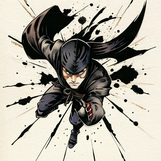 NINJA,ink painting,Fight、jump