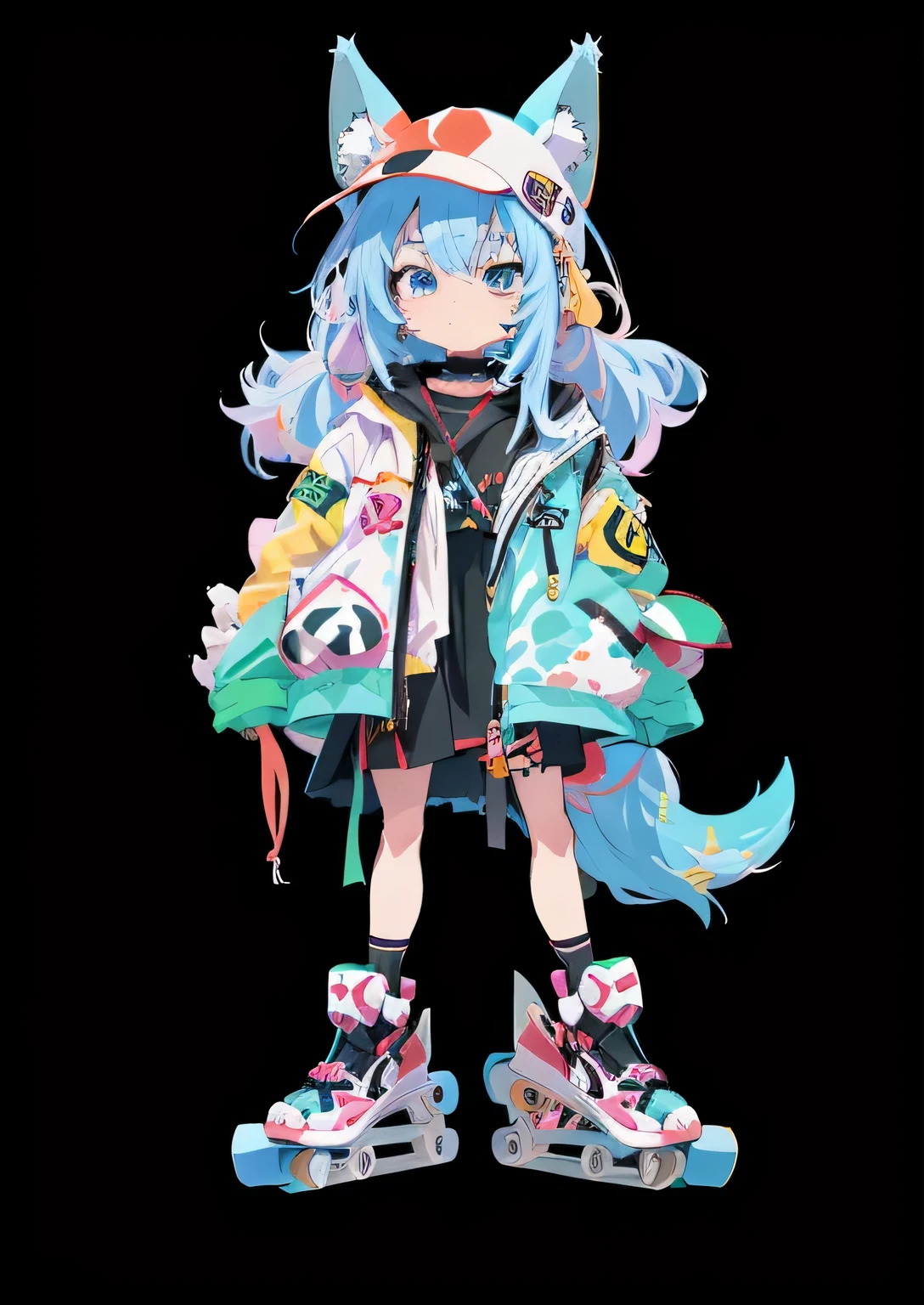 Anime girl with cat ears and tail holding a skateboard, 2 d anime style, Digital art on pixiv, 2D style, high quality anime art style, Popular topics on artstation pixiv, anime art style, colorful! character idea, anime styled digital art, anime style. 8k, Lovely art style, zero art, stylized anime