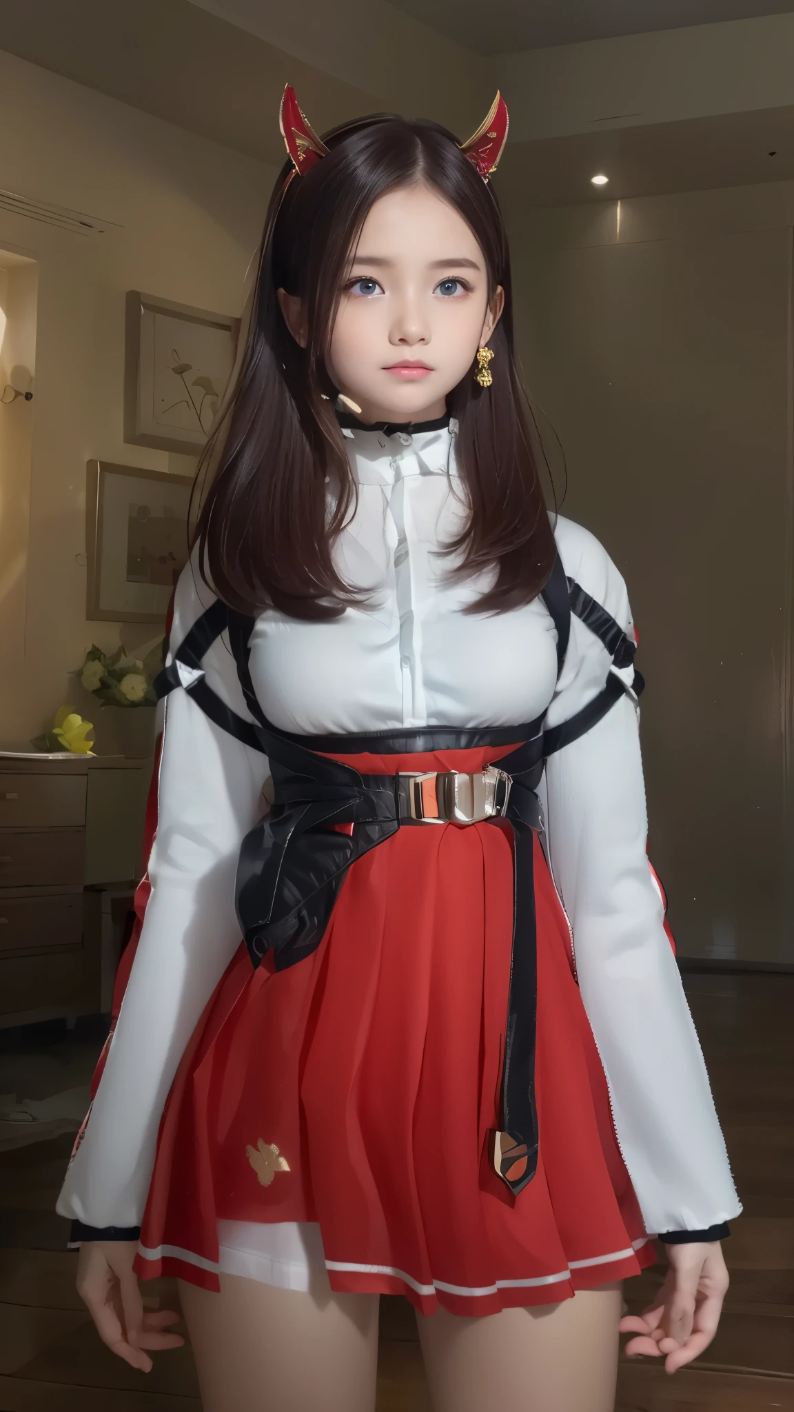 Unparalleled beauty, Lustrous firmness and shiny skin, Bangs between the eyes, Glossy straight beautiful pale blonde, Super Long Straight Silky Hair, eye line, Sexy beautiful innocent 14 years old, High definition big beautiful bright pale blue eyes, Beautiful and nice girl, Baby face, Short sleeve shirt、Glossy face、Small face beauty