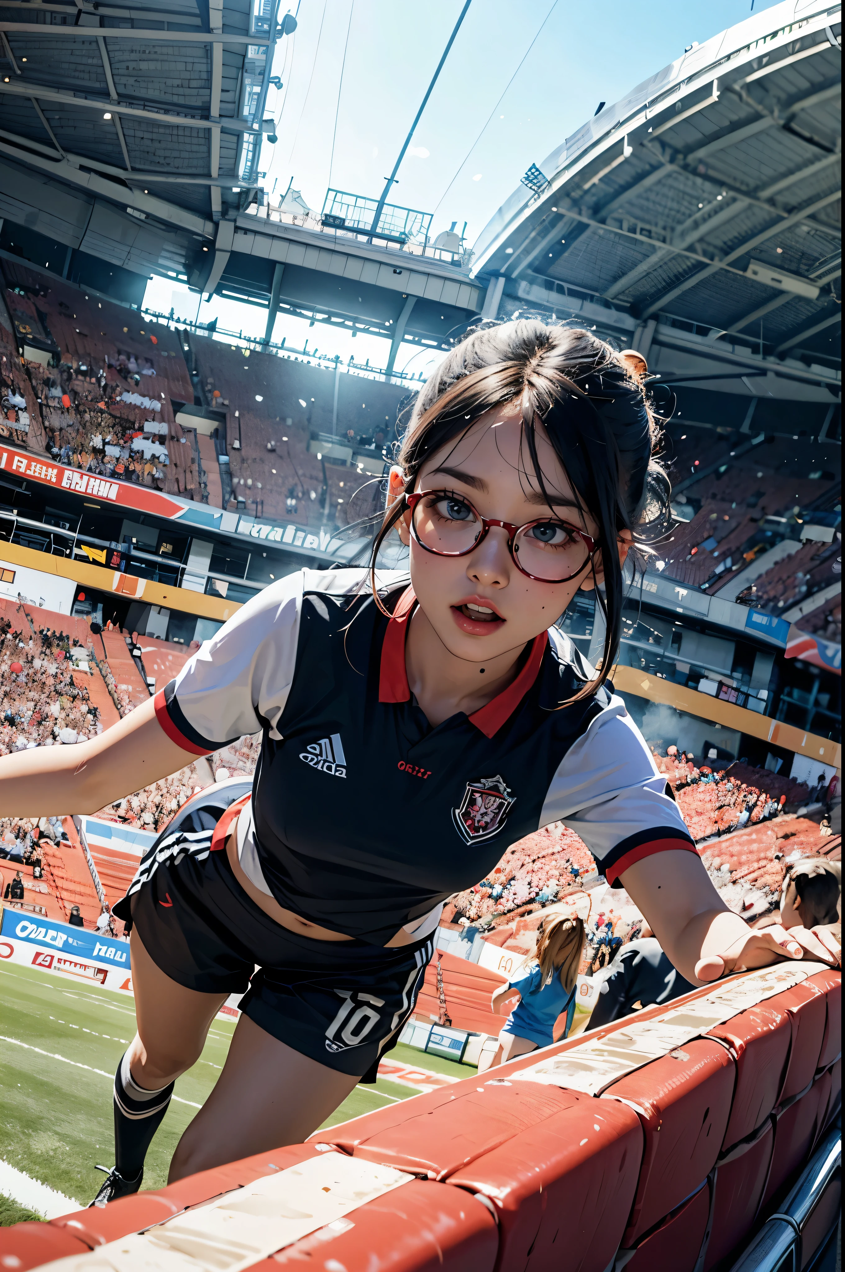 ((wide angle)), women's football competition, (((wear glasses)))