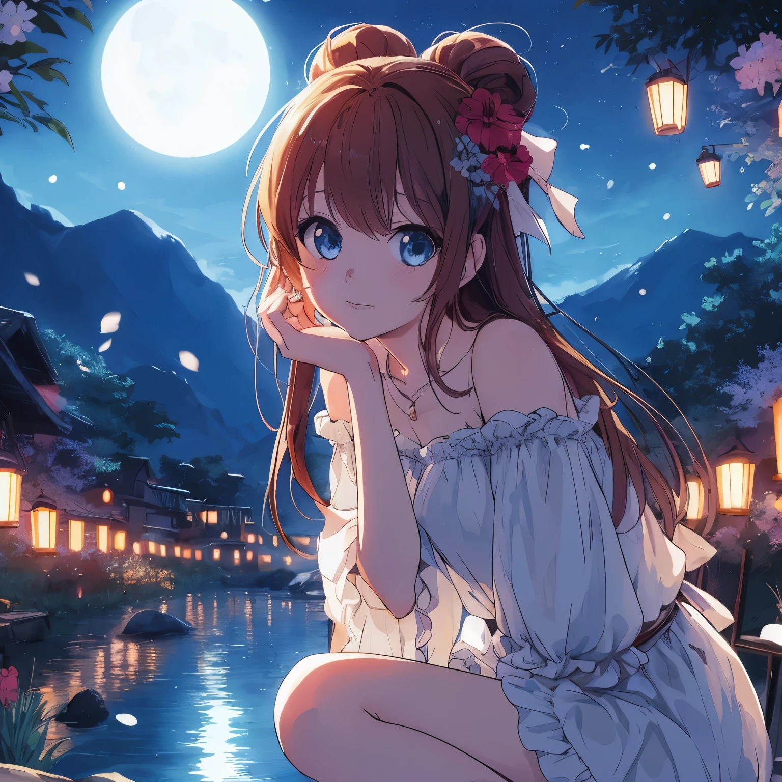 Anime girl sitting on a rock looking at the moon, anime style 4k, Beautiful anime girl, Beautiful anime, beautiful anime girl, cute anime girl, 4k anime wallpaper, night nucleus, anime wallpaper 4k, anime wallpaper 4k, anime art wallpaper 4k, Anime Art Wallpaper 4k, Beautiful anime style, anime art wallpaper 8k