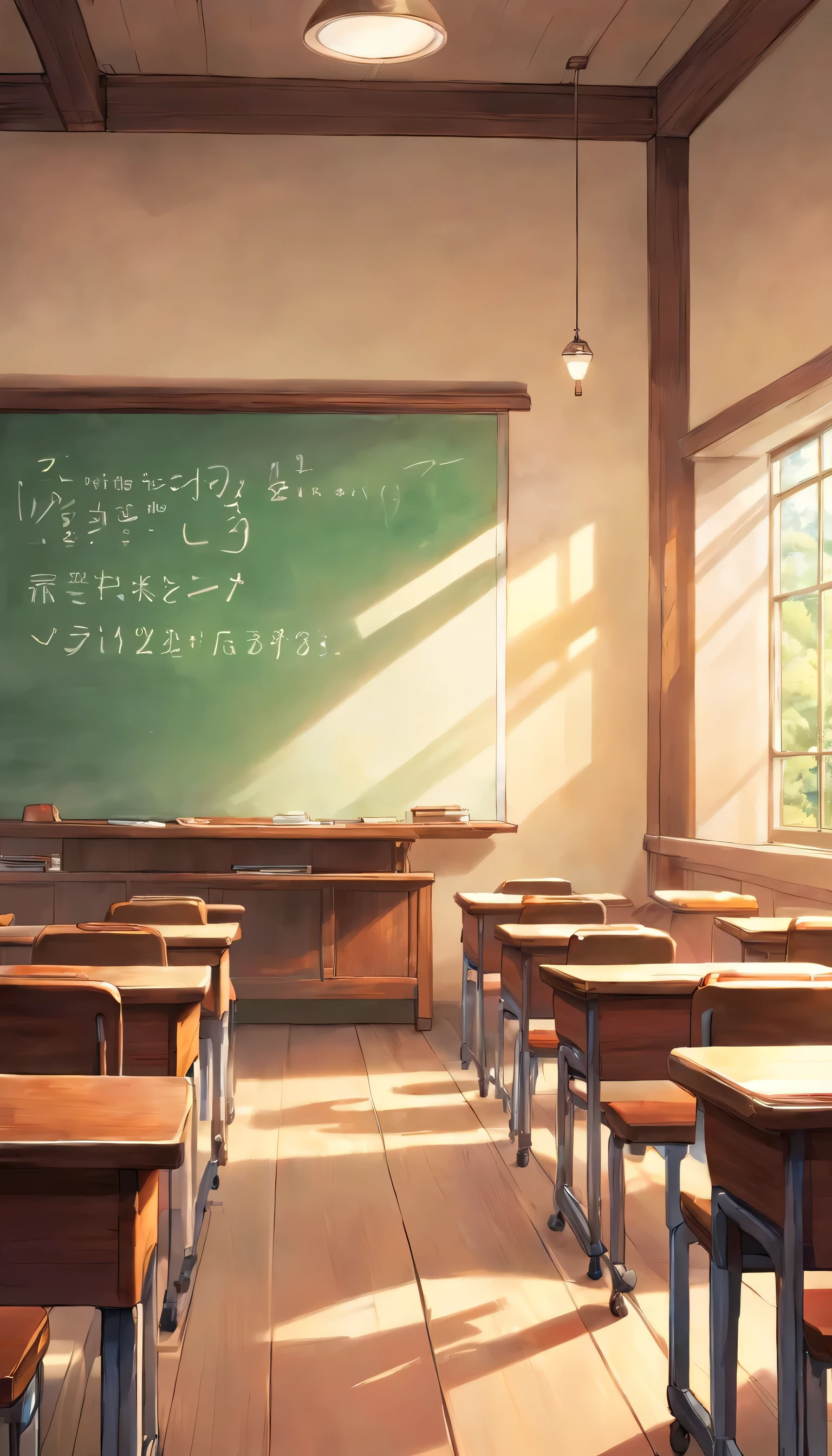 An empty classroom，A white blackboard，It says on the board：Welfare is out