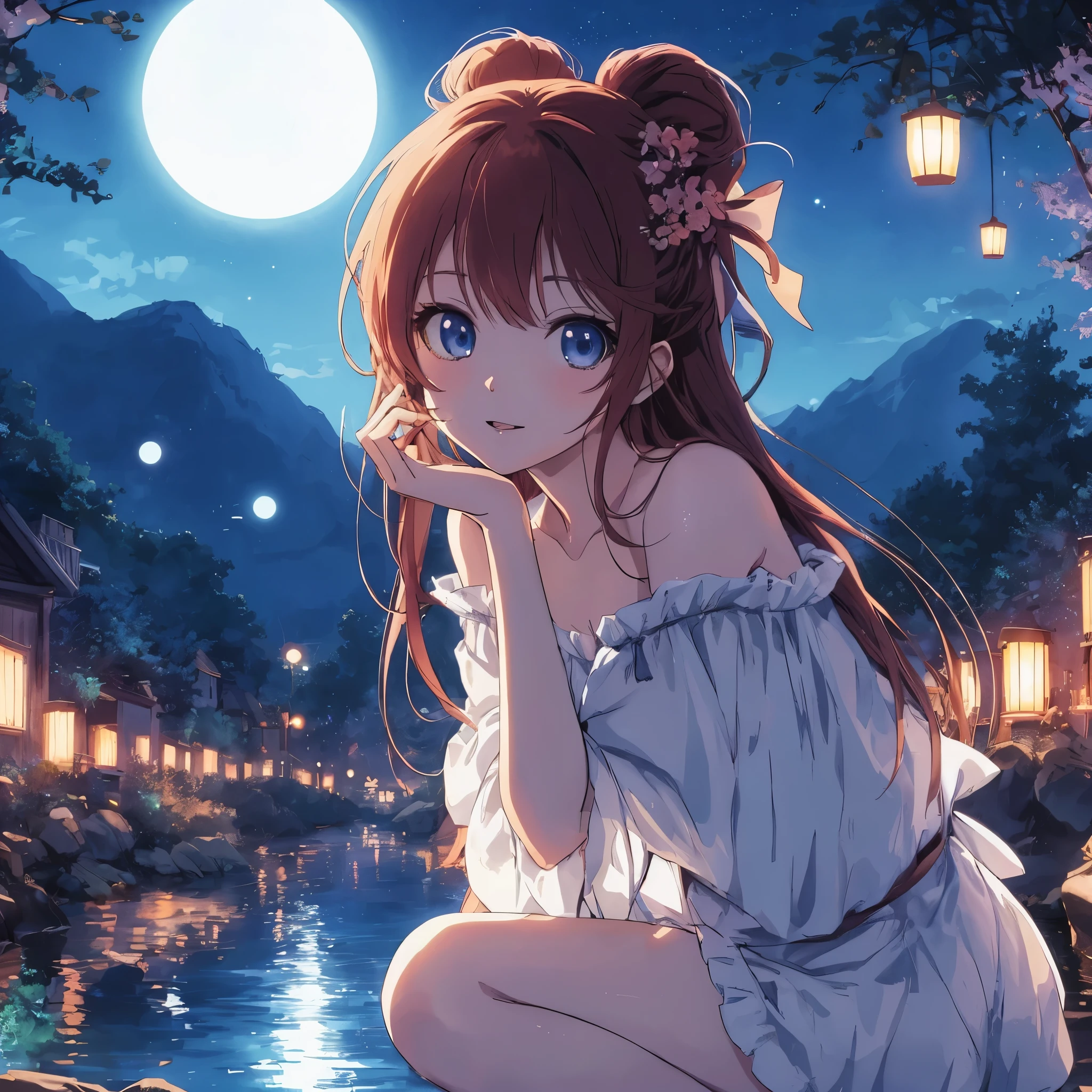 Anime girl sitting on a rock looking at the moon, anime style 4k, Beautiful anime girl, Beautiful anime, beautiful anime girl, cute anime girl, 4k anime wallpaper, night nucleus, anime wallpaper 4k, anime wallpaper 4k, anime art wallpaper 4k, Anime Art Wallpaper 4k, Beautiful anime style, anime art wallpaper 8k