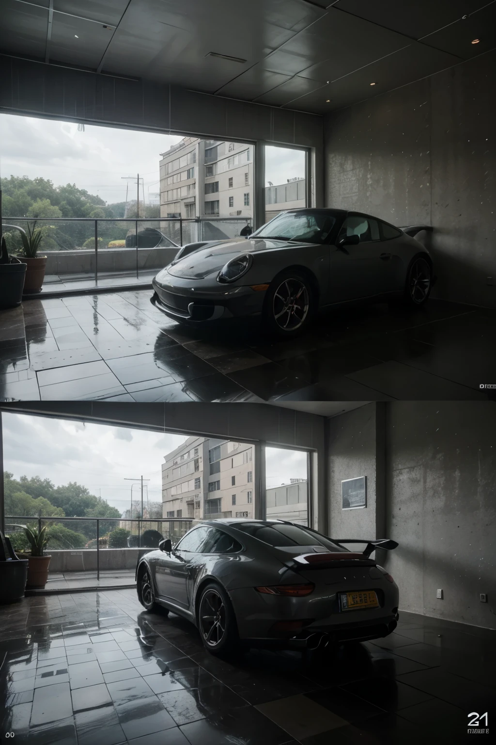 A realistic illustration of a Porch 911Gt, Germany. Noon time and Rainy weather. Ultra detailed, 8K, HDR, Octane Render, Redshift, Unreal Engine 5. Professionally color graded, atmosphere, amazing depth, rich colors, powerful imagery, psychedelic overtones, 4K, 8K.