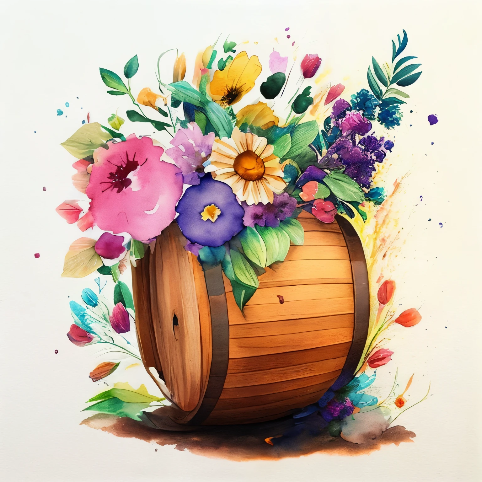 watercolor flowers，ink，