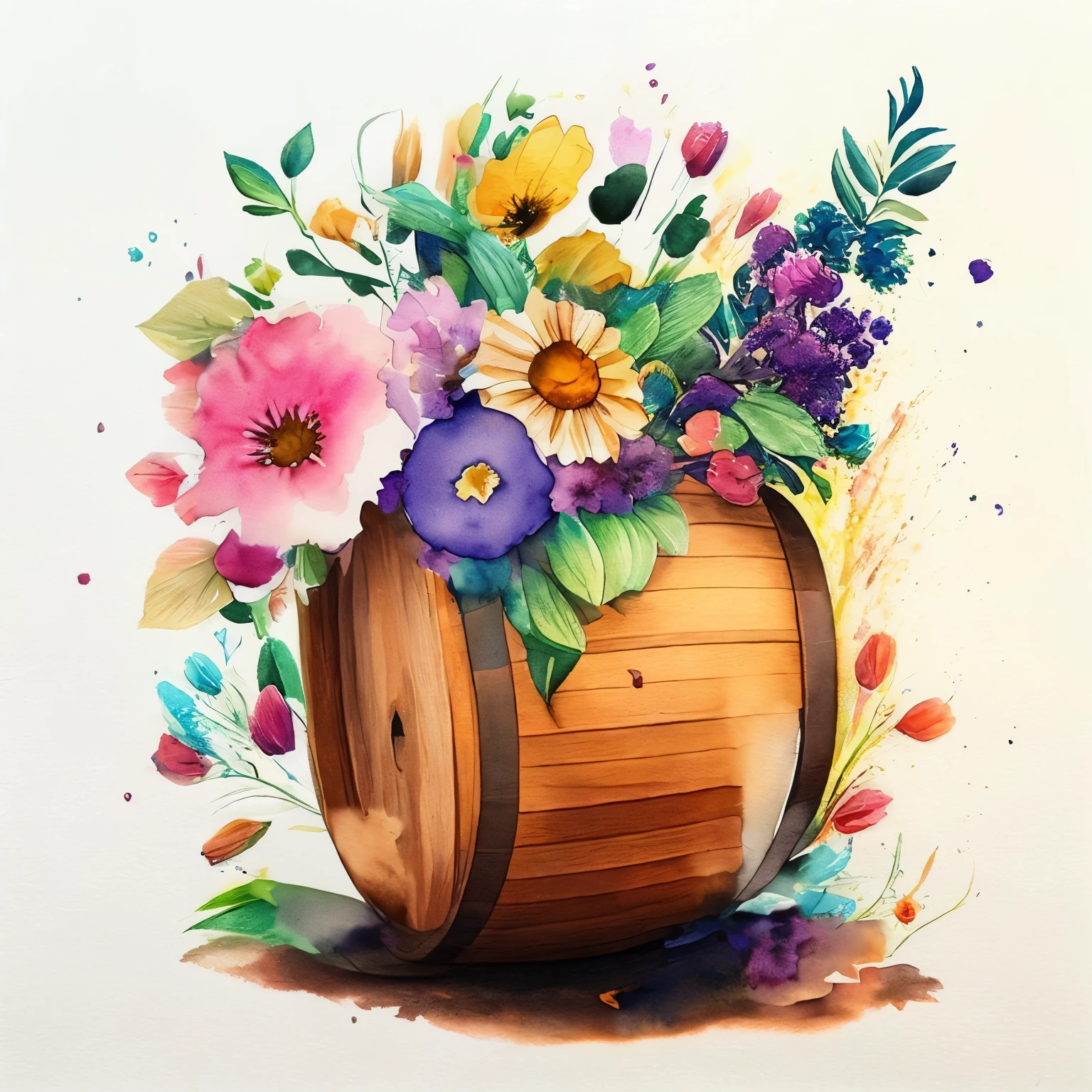 watercolor flowers，ink，