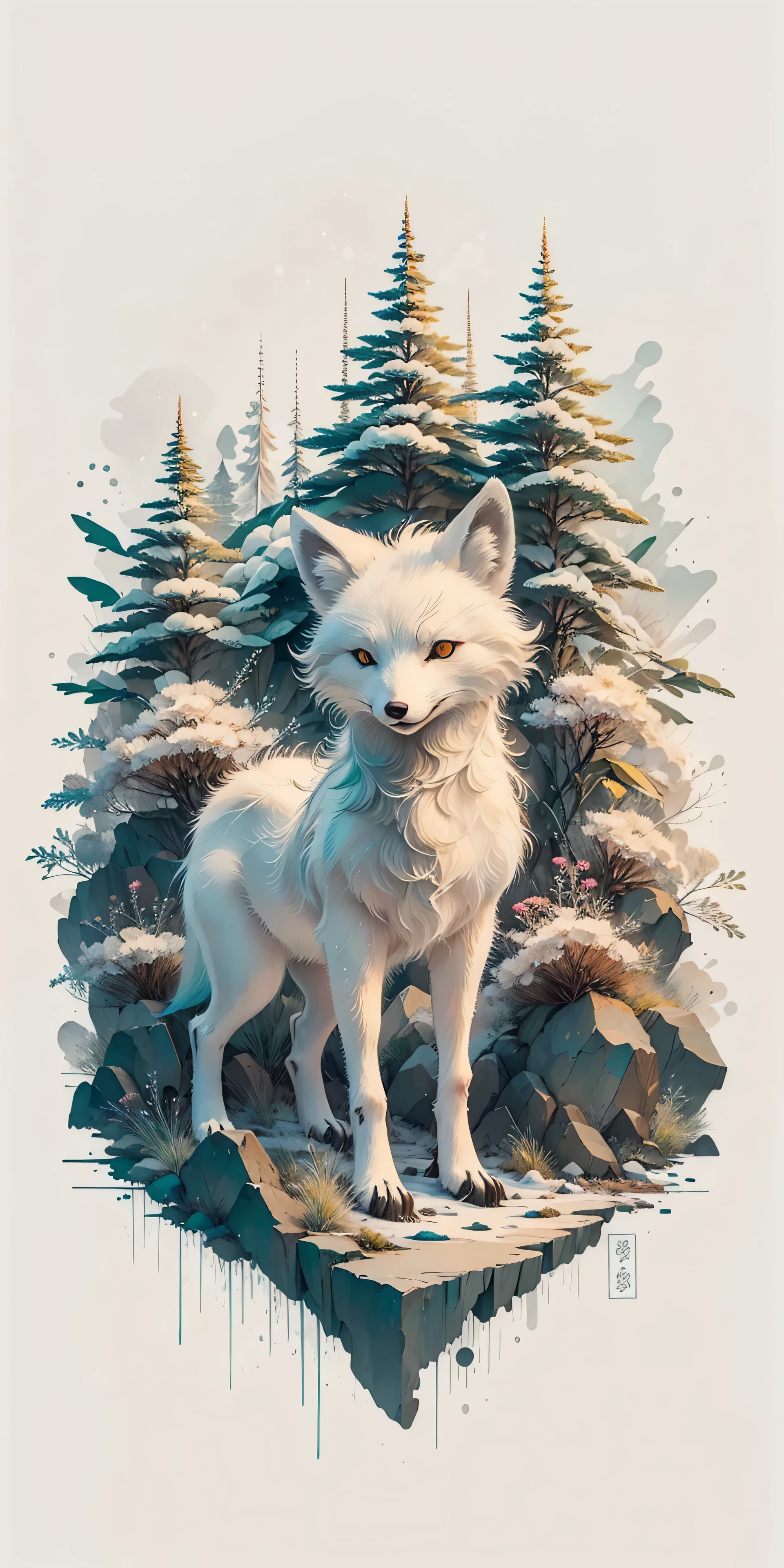 arctic fox/arctic fox/arctic fox(masterpiece, best quality, super detailed, lifelike), Deep in the snow-covered forest.white arctic fox