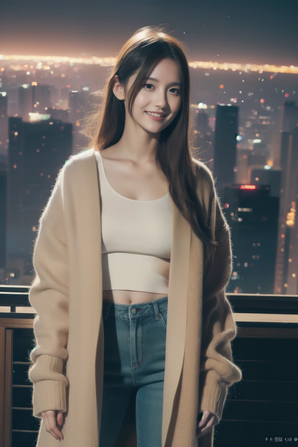 (Transcendent beauty:1.2), modeled, 25-years old, kawaii faces, The best smile, Gravure photos for fashion magazines, ​masterpiece, top-quality, winning artwork, ((hight resolution)), ((the Extremely Detailed CG Unity 8K Wallpapers)), Great skin, (Random Hair Styles), Perfect body line, Slender body, Clothes of prestigious brands, Autumn outfit, Classy and fashionable atmosphere, captivating and enticing, Sexy Girl, Stand against the backdrop of the city skyline, Autumn glow