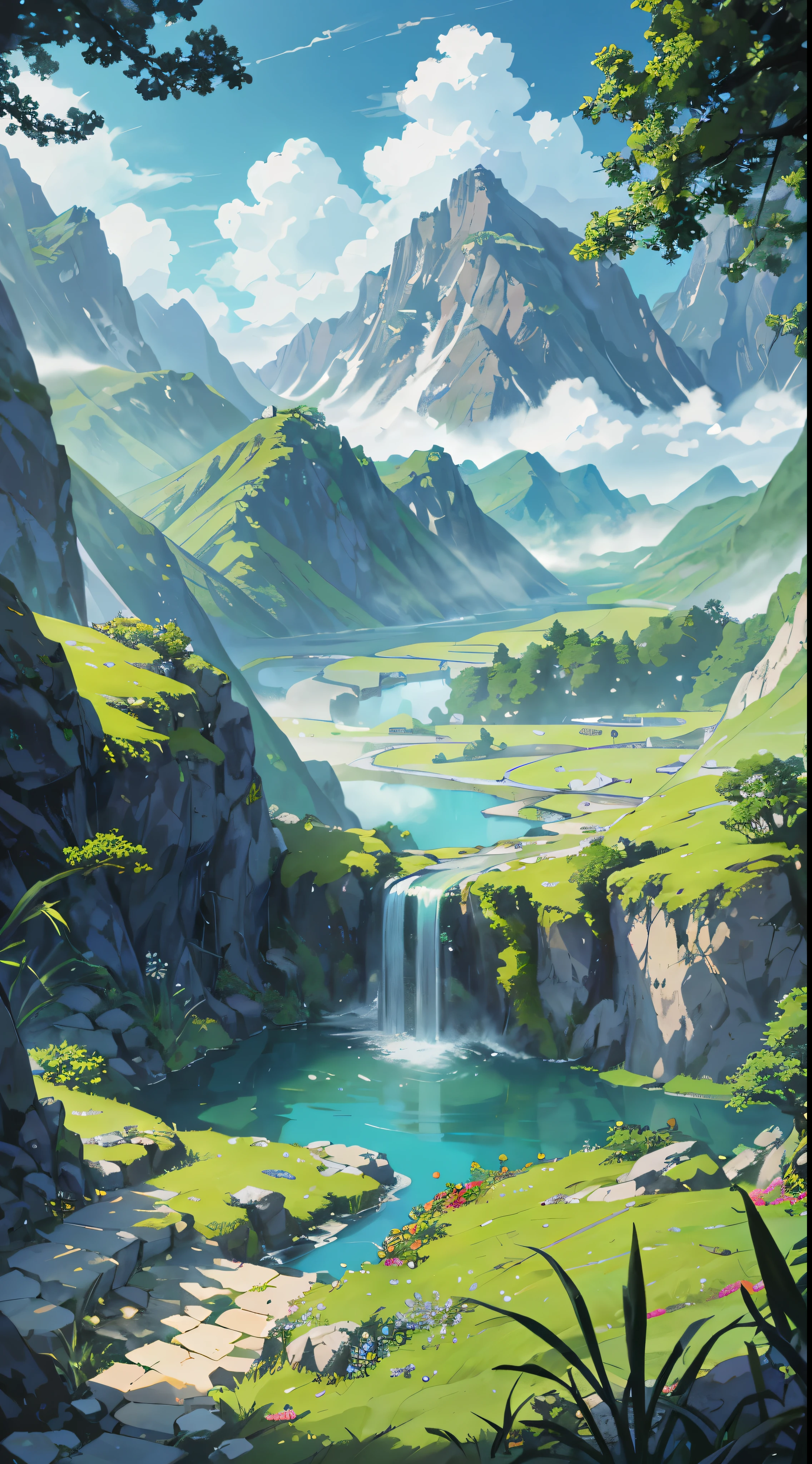 Chinese antiquity、springtime、jungles、lakes、hole in the mountains,The tree、grassy fields、Rochas、fawn、hot onsen、water flowing、(illustratio:1.0)、Epic composition、Realistic lighting、high definition detail、tmasterpiece、Best quality,(Very detailed CG unified 8k wallpaper)