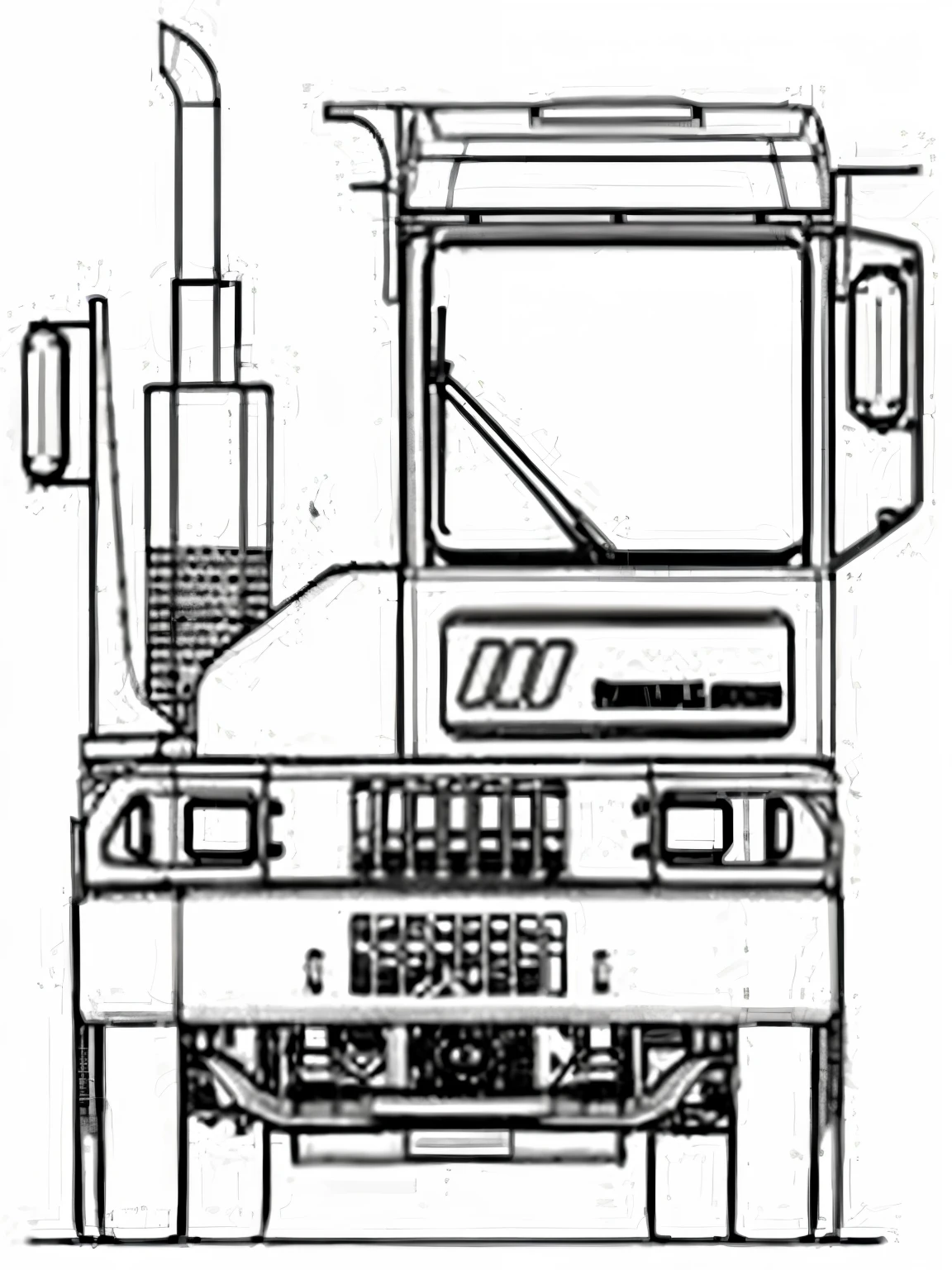 a drawing of a truck with a large front window and a large front door, front face, vehicle illustration, front perspective, man engine, facing front, 3/4 front view, front-view, symmetrical front view, mechanical superstructure, full front view, assembly drawing, truck, orthographic front view, vehicle profile, detailed line drawing, mechanical vehicles