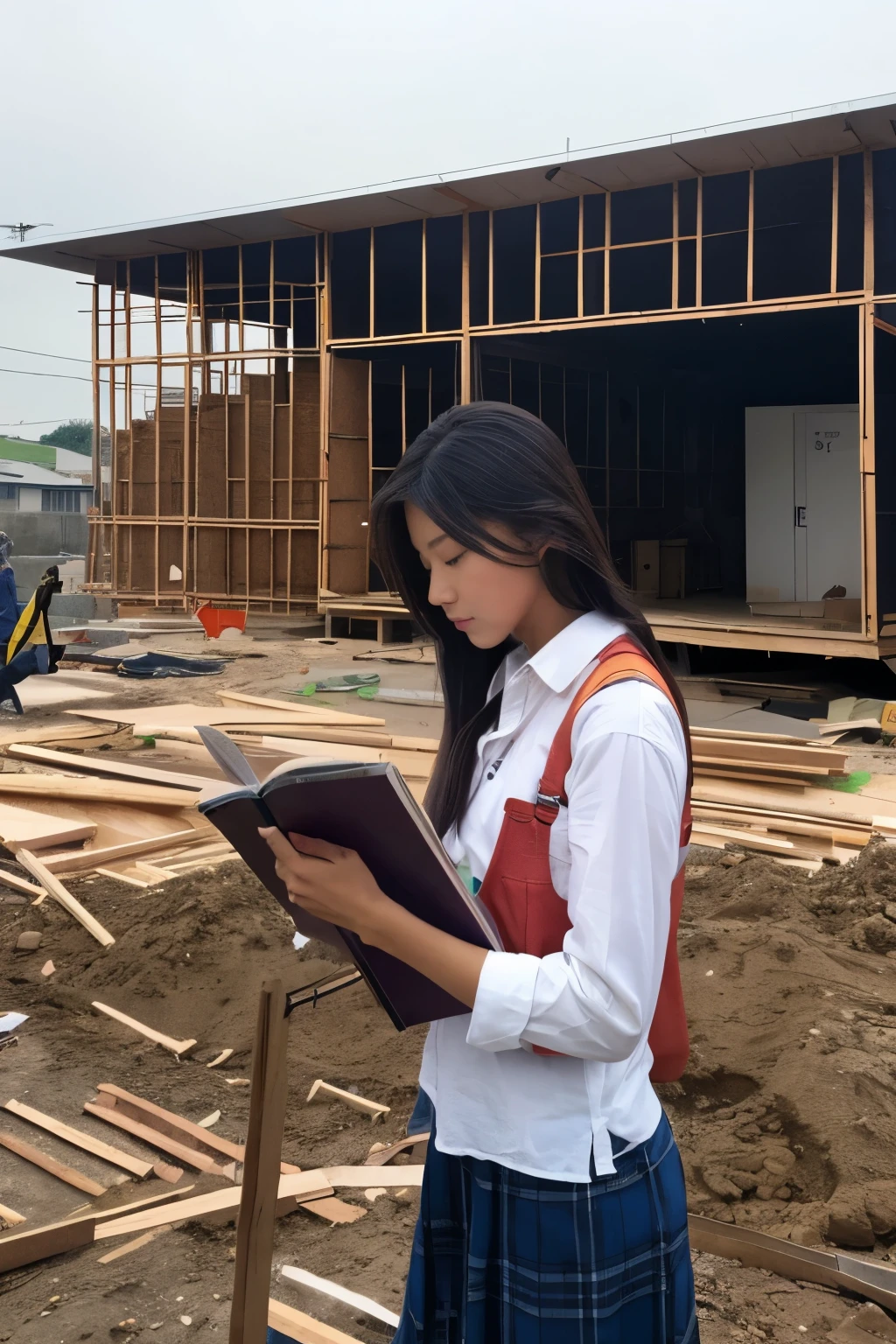 Construction,homework,woman,frontage,
