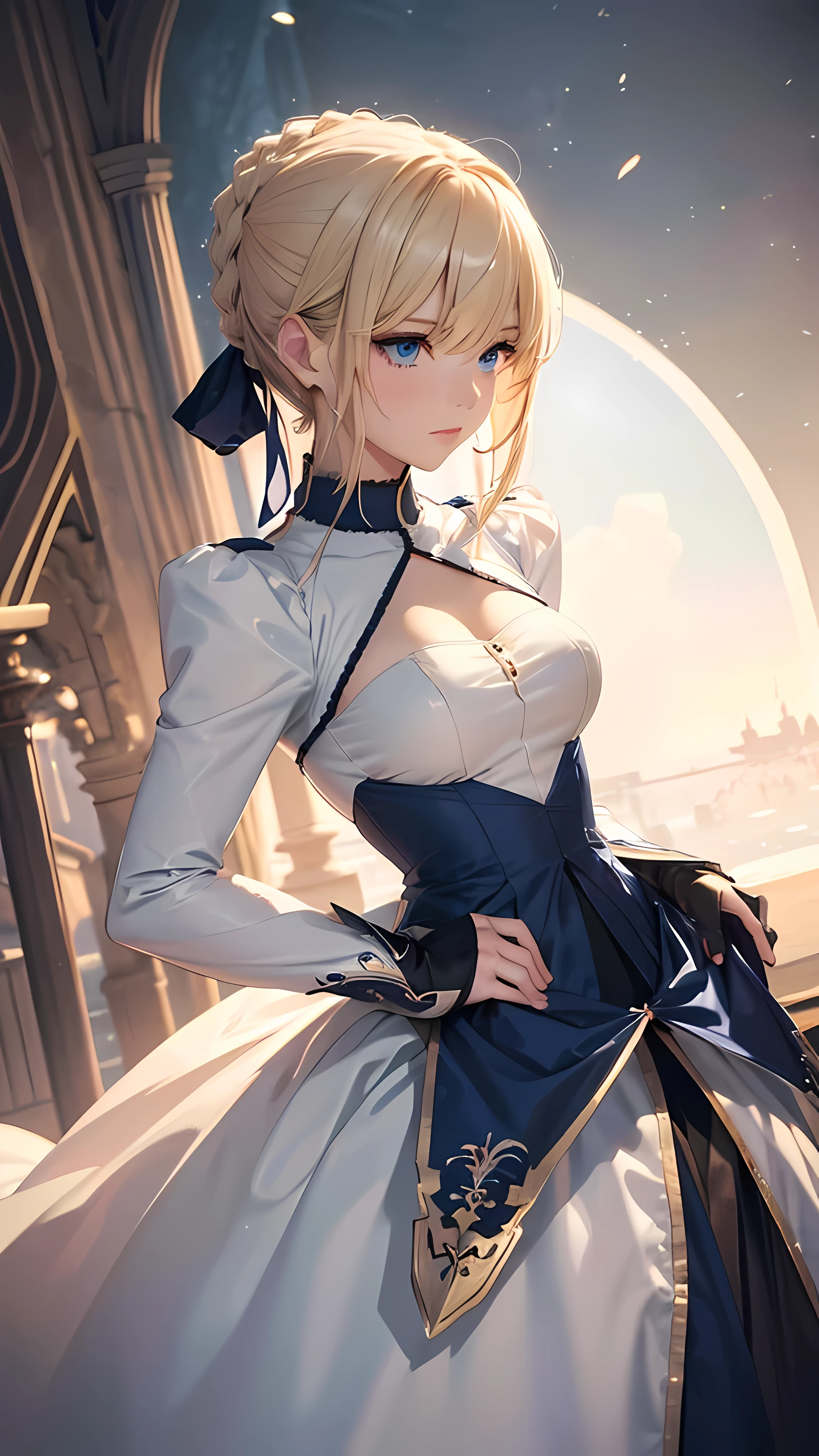 ((masterpiece, best quality)), {full body}, ((1 girl)), ((beauty detailed eye)), {elegant standing pose:1}, [wide hips], slim, handsome, 16k picture quality, {artoria_pendragon_fgo:1.1}, (Full Body Sterling Silver Armor 1.0), artoria pendragon from fate grand order, high resolution, 16k picture quality, blue_eyes, hair_between_eyes, Gentle Expression, Serious Personality, Loyal and Upright, Lucky, Soft Snow-White Skin, Gentle, Demure and Beautiful, long_hair, breasts, beautiful detailed face, highly detailed,illustration,extremely detailed sea background wallpaper, cinematic lighting, perfect fit harmonious tones, deep lines, precise brushstrokes, wonderful color scheme, intricate details, mature, light_blonde_long_hair, large_breasts, earrings, jewelry, bangs, cinematic angle, looking_at_viewer