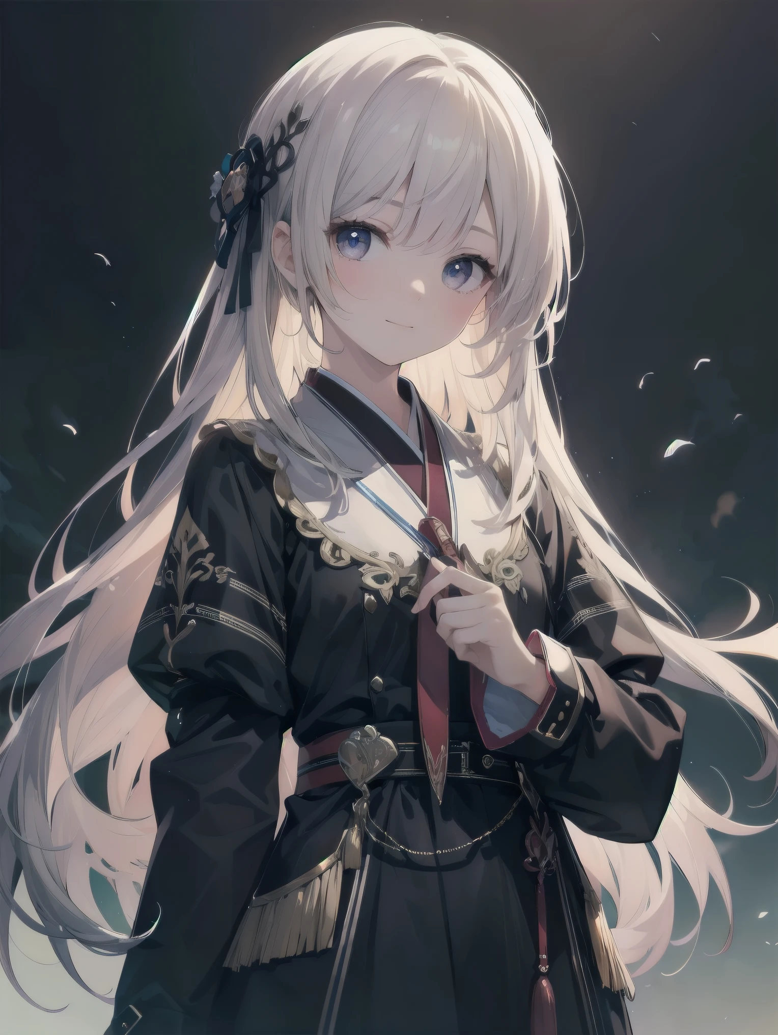 Anime girl with long white hair and a black dress holding a sword ...