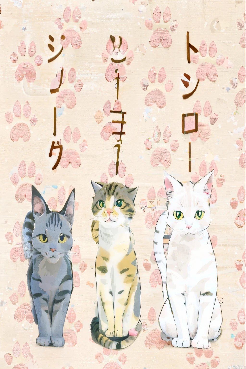 there are three Cats sitting next to each other on a pink background, cute Cats, Cats, Cats! Stay around, there is nothing, Cat design, Cats Cat dreamCats, Cat theme banner, Cat Cat dreamCats, CatsCatsCats, anime Cat, Cats party, anime visual of a cute Cat, meeting of the Cats, kawaii Cat, !!! Cat!!!