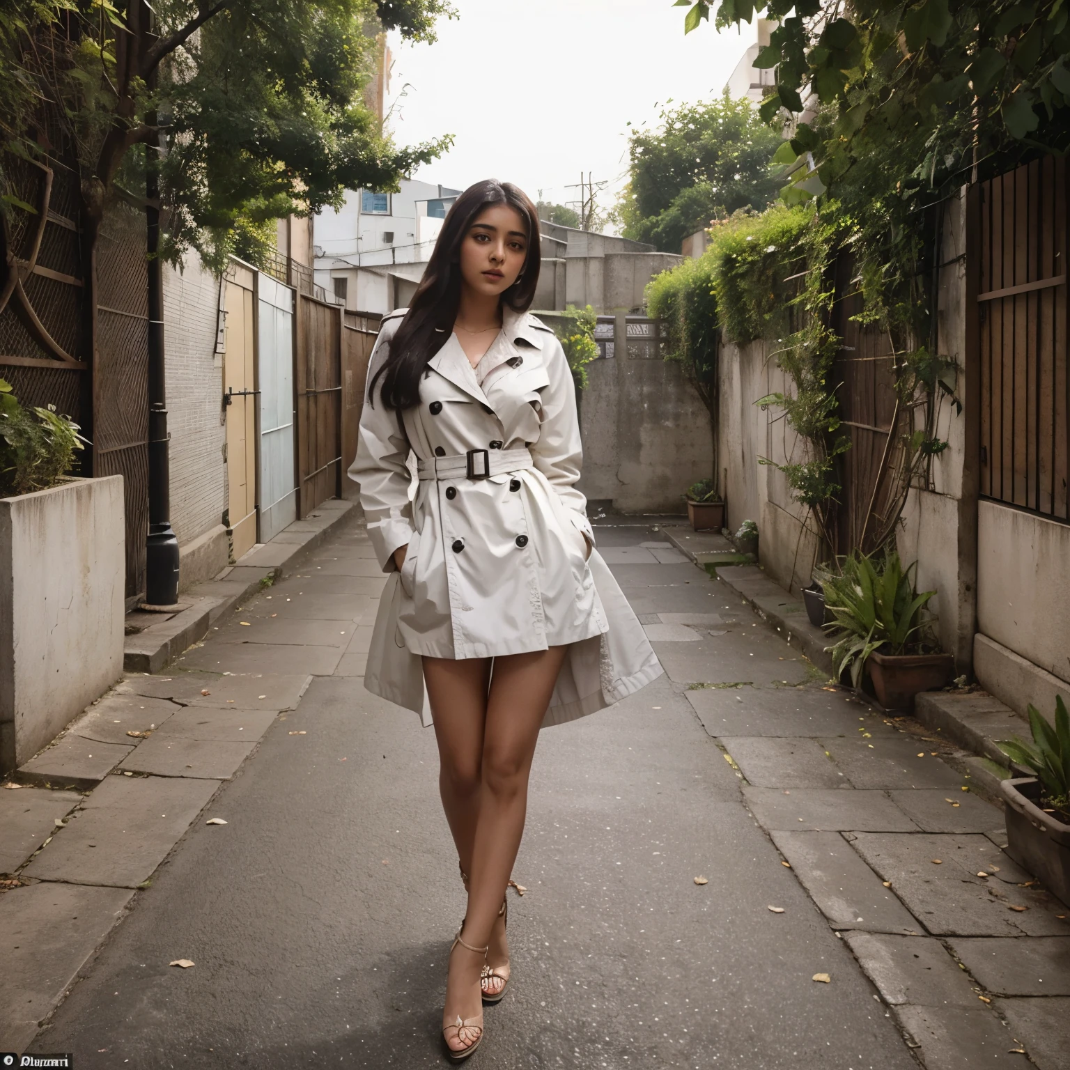 Ananya Panday prendre une photo Dans le mirroir d'elle, Dans une rue. Elle porte un trench en vinyle pretty little things