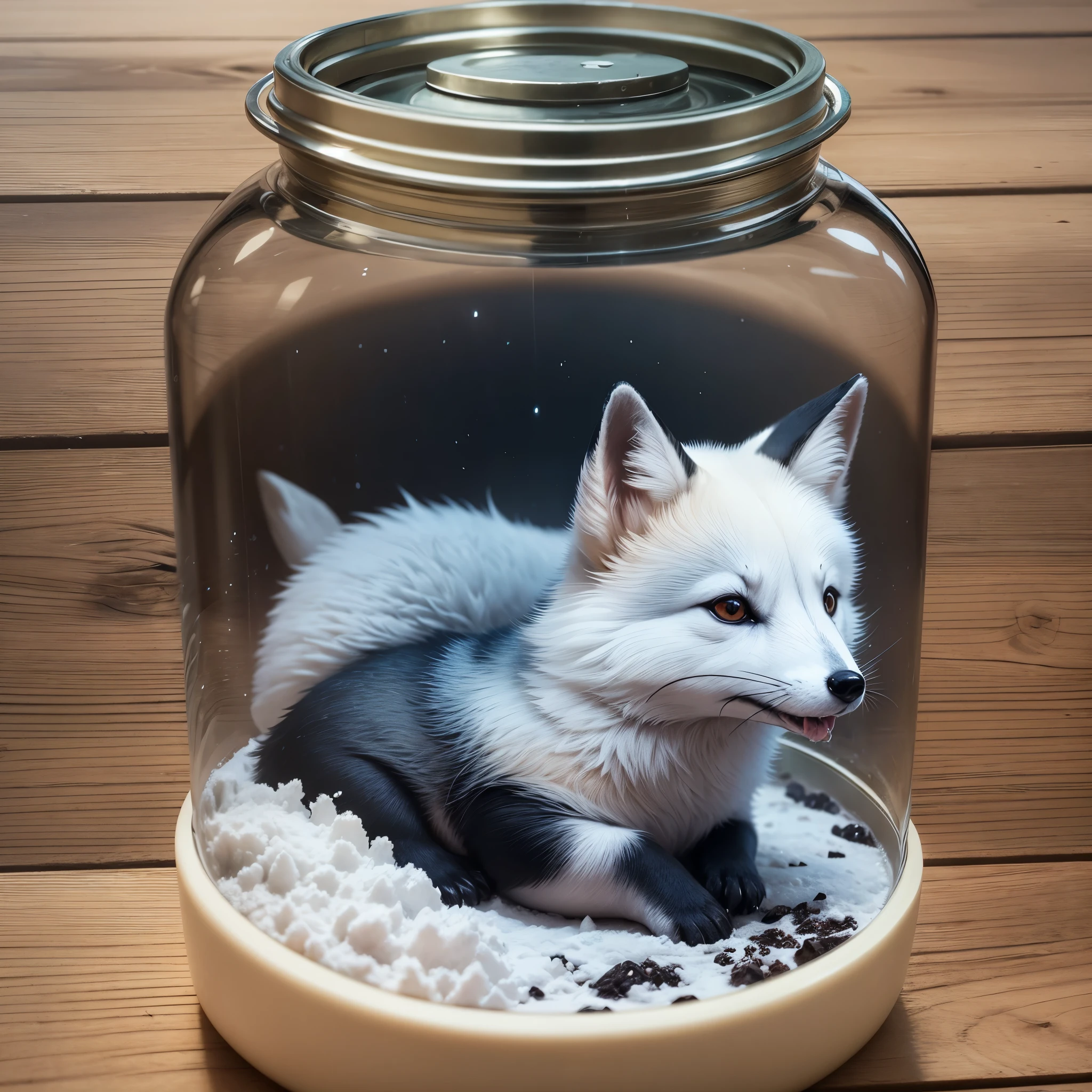 A cute arctic fox sticker, arctic fox,Arctic ice sheet,and a mysterious image
