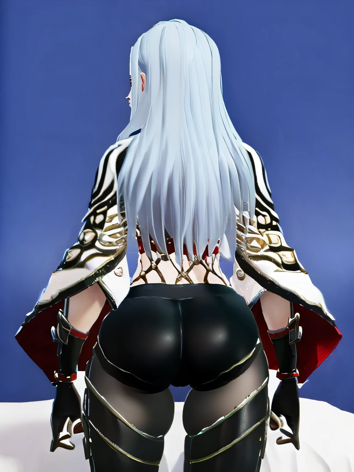 anime, 1girl, ass, bra, thighs, white_hair, big_breasts, bike_shorts, cameltoe, nsfw, seductive anime girl, relaxed_pose, laying stomach on the bed, ass_focus, (Zai_Ji_NARAKA: BLADEPOINT), naraka_bladepoint_game_character, blue_eyes ,sleeping , very_long_hair, Thick_hair, so_much_hAir,proning,prone_position