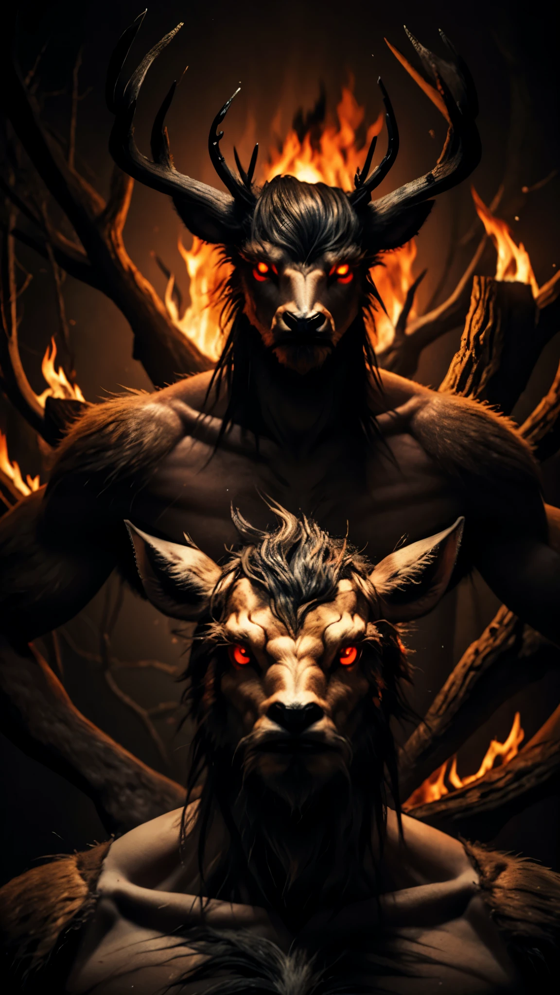 Wendigo: A half-human, half-deer creature with flaming eyes. 