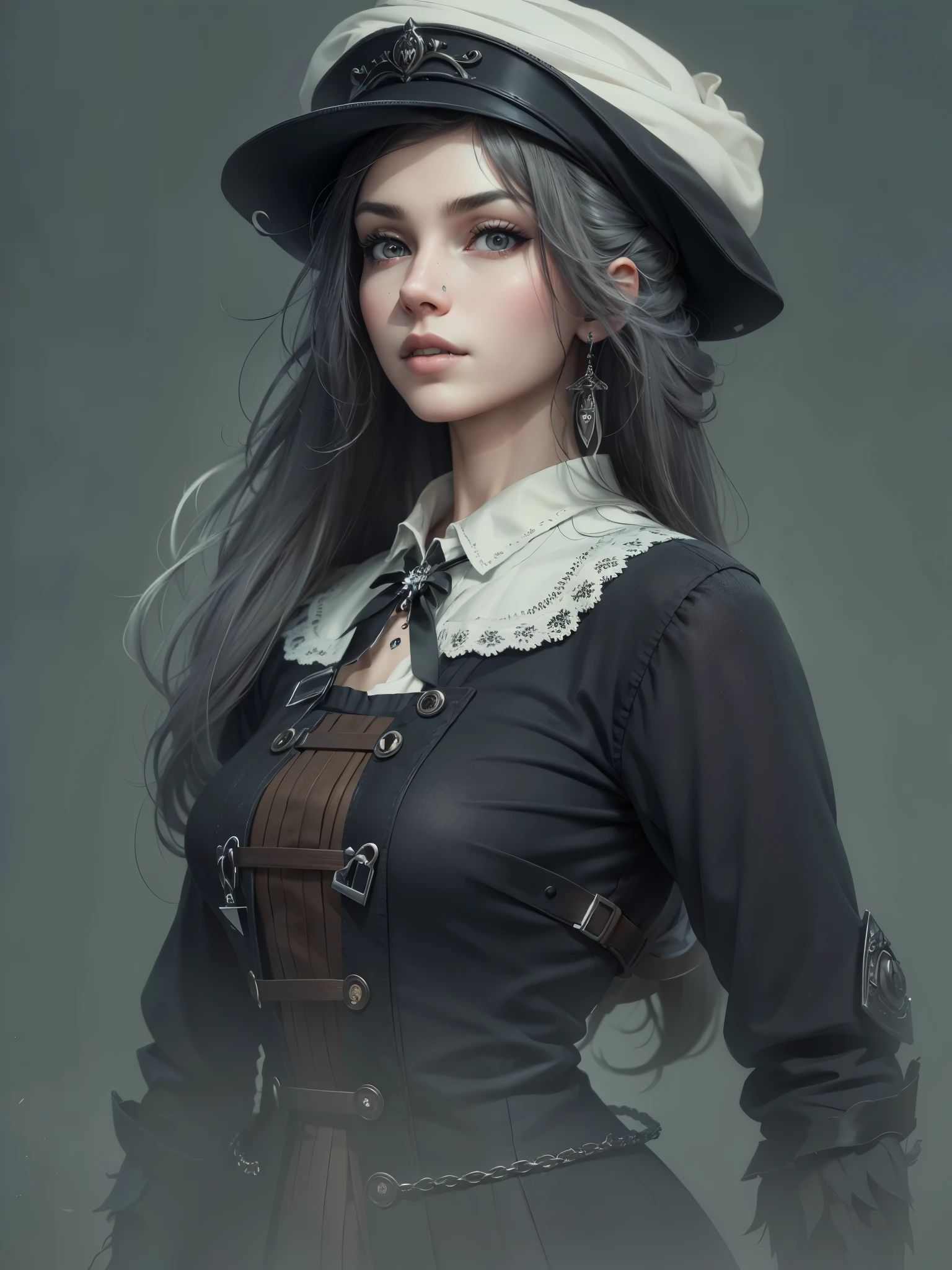((best quality)) , ((masterpiece)) ,((details)),a female Shipbuilder,((simple_background)),lightslategray color,((goth)) ,8k resolution