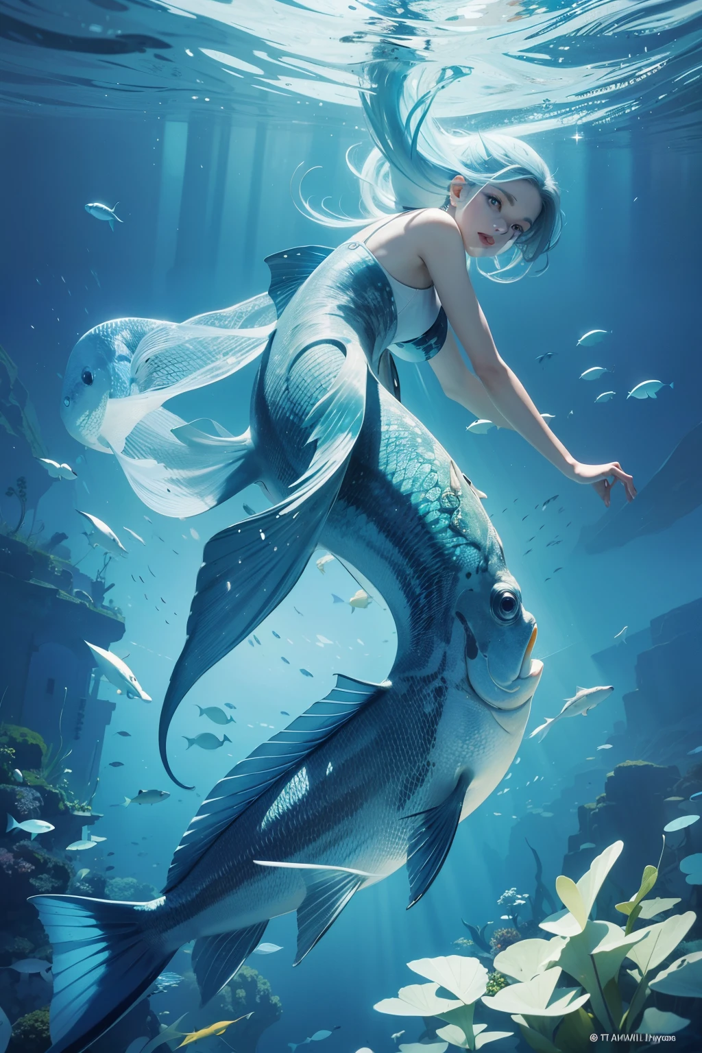 A camera in the sky, as if belonging to a fish, captures the fish in a brillianly intricate 360-degree fashion. The fish flies freely against the backdrop of a clear blue sky, every detail of its scales and fins meticulously rendered. The resolution is of the highest caliber, each pixel showcasing the fish's breathtaking form in stunning clarity. This revelatory image is a true tmasterpiece, a beautiful and captivating sight to behold. [
For those who might need a more advanced description:
Utilizing a state-of-the-art, equirectangular columnar 3D rendering technique, this image brings to life a fish