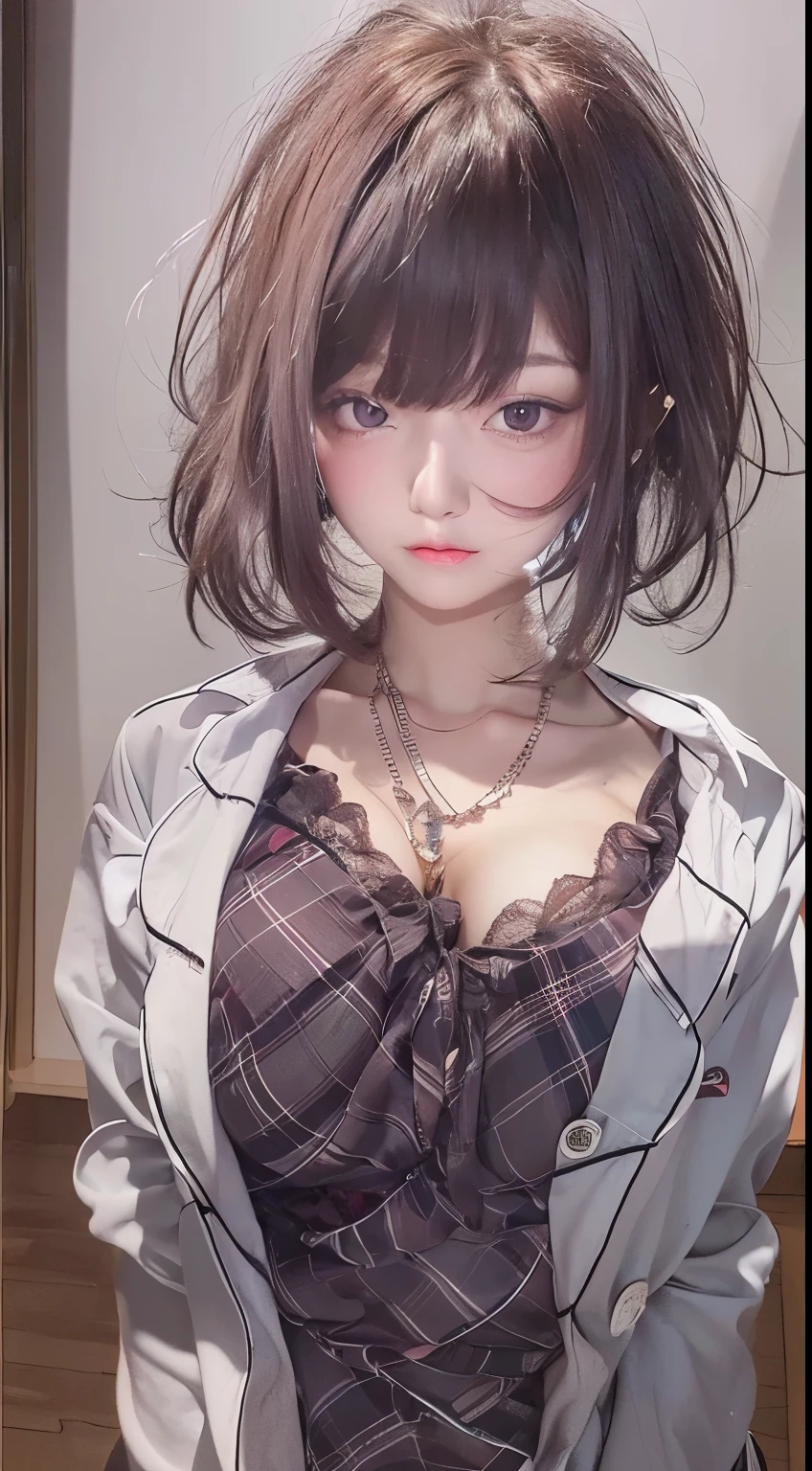 NSFW,((highest quality, 8k, masterpiece :1.3)), 1 girl, pretty woman with thin abs :1.3, (medium short hair, huge breasts :1.2), pajamas:1.1, super detailed face, fine eyes, 