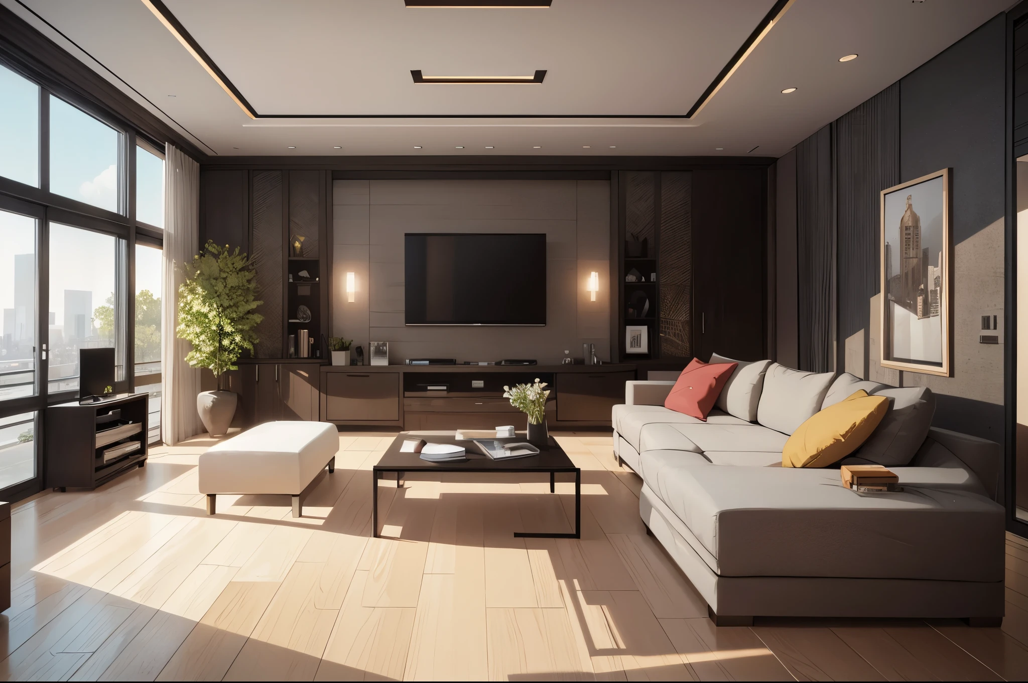 High resolution, super detailed, living room in modern house，space, scene