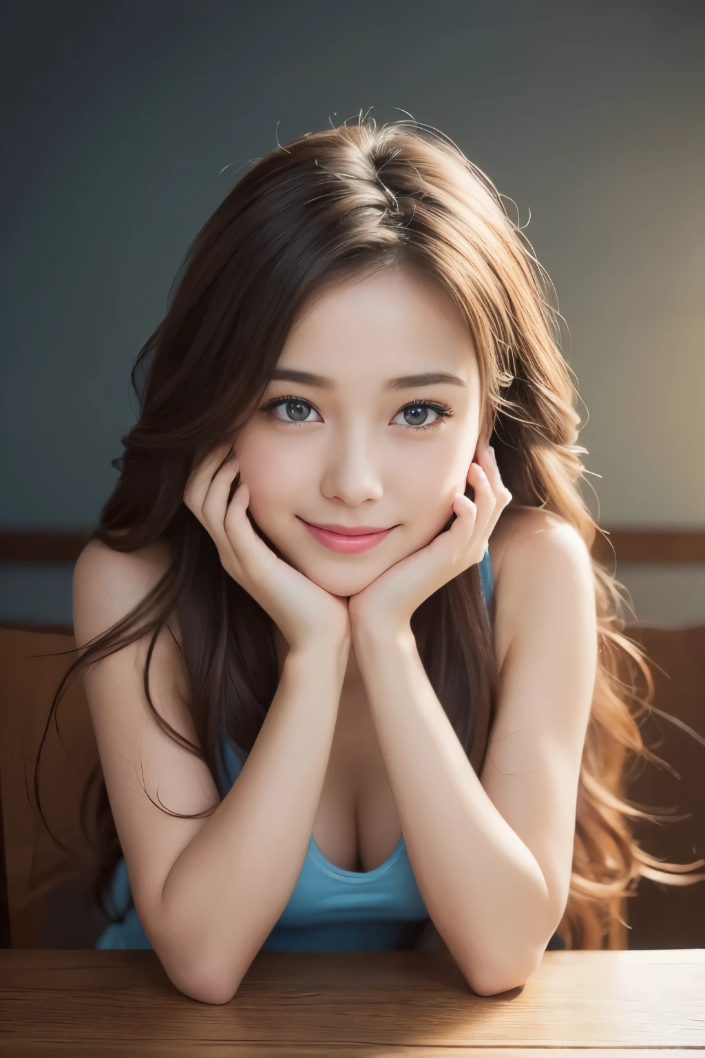 (8k, highest quality, table top:1.2), (realistic, Photoreal:1.37), super detailed, 1 girl,cute, alone,beautiful and detailed sky,date,(blush your nose),(smile:1.15),(closed mouth) big breasts,detailed and beautiful eyes, (long hair:1.2),Floating hair NovaFrogStyle, whole body, Tank top