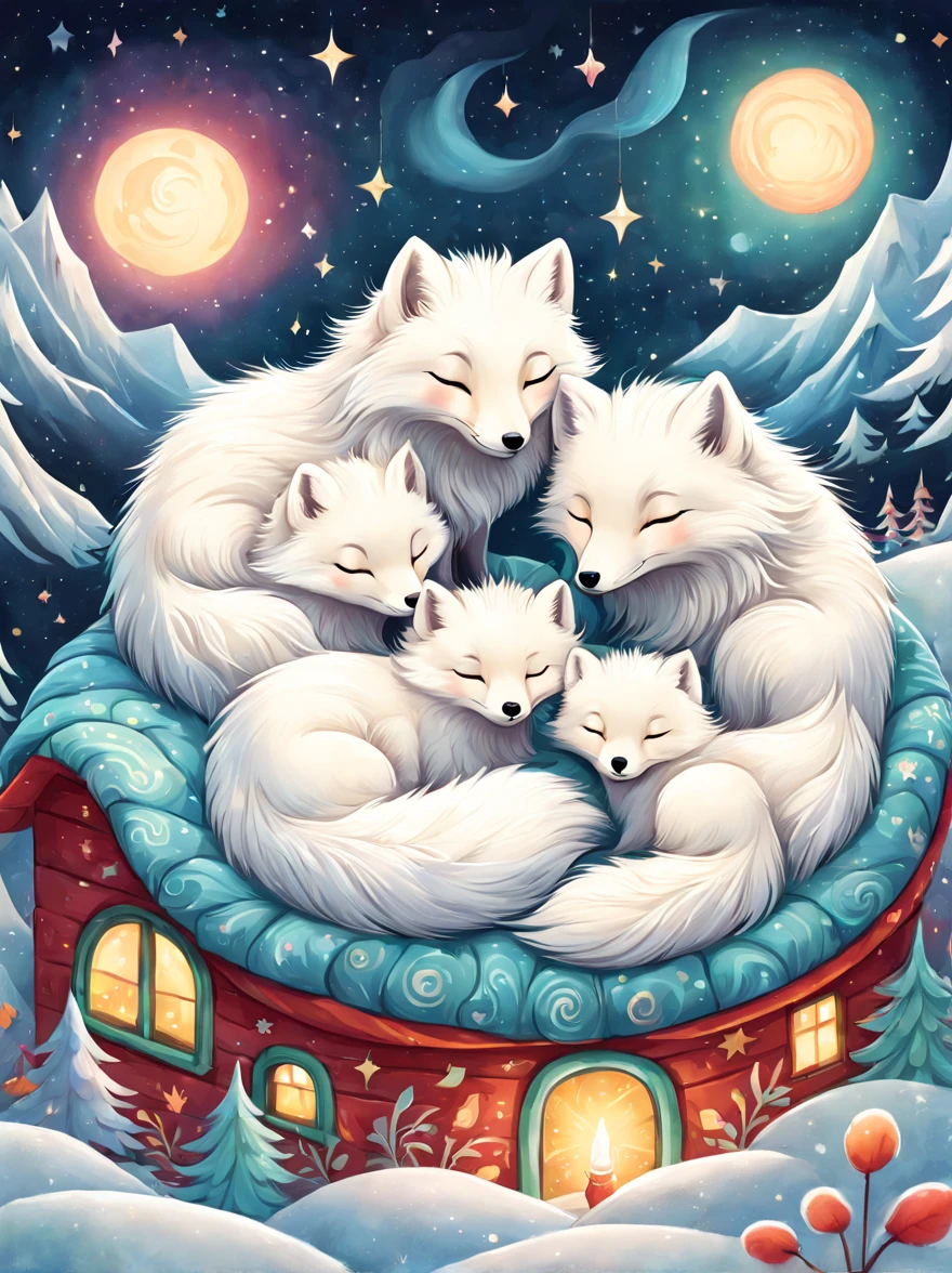 (best quality, 8k, high resolution, masterpiece:1.2), bright colors, magical atmosphere, whimsical, ((1 cute arctic snow fox, Rolling and playing in the incredibly beautiful snow，It&#39;s snowing，snowflake，white snow)), surreal, Psychedelic, intricate details, Beautiful texture, ethereal, like a dream, soft glow, charming pattern, fantasy creatures, hidden surprise, Fantastic snowscape, surreal color palette, Mysterious aura, Surrealism, fascinating journey, psychedelic trip, vivid imagination, Immersive experience, Mysterious creature, otherworldly charm, glow path, Snow lighting up arctic forests, surreal sky, whimsical scenery,, Wonderful encounter in the snow, Charming snow art