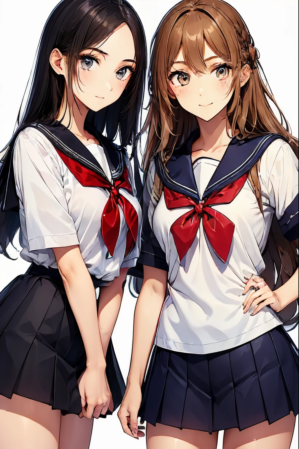 (2 girls), chyuri, cuddling, beautiful, smile, Japanese high school student, short sleeve sailor school uniform, classroom,