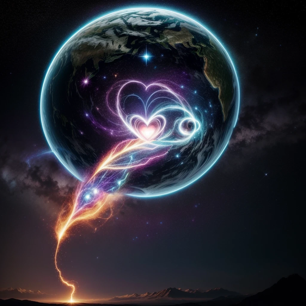 glowing energy sparkles beams hearts lightening