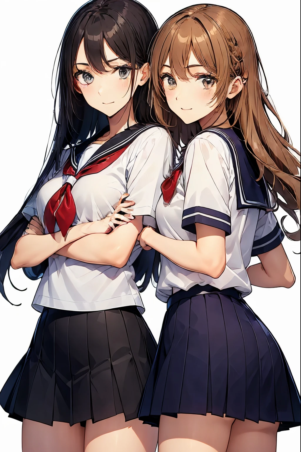 (2 girls), chyuri, cuddling, beautiful, smile, Japanese high school student, short sleeve sailor school uniform, classroom,