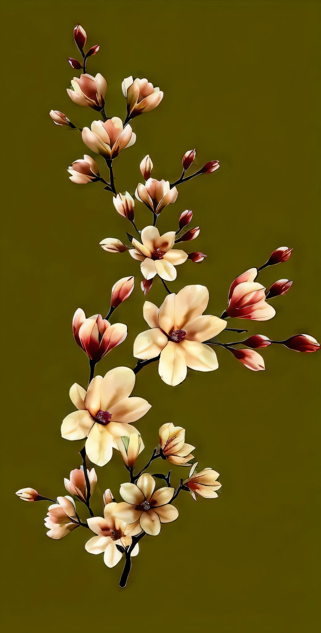 there is a picture of a flower that is on a green background, floral design, floral wallpaper, floral growth, flower blossoms, brown flowers, flowers and blossoms, detailed flowers, wallpaper design, flowery wallpaper, mobile wallpaper, elegant flowers, blooming flowers, phone background, beautiful flower, screensaver, flower background, magnolias, iphone background, wallpaper art